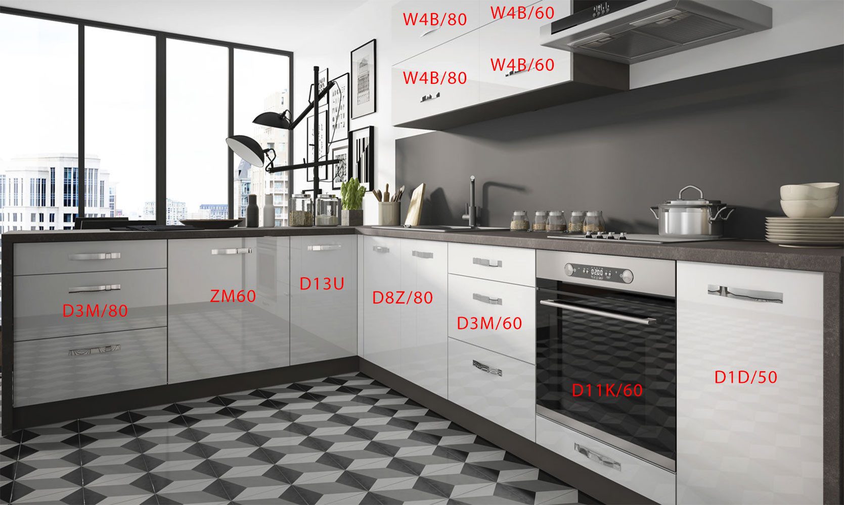 Feldmann-Wohnen Winkelküche Essen, (Teilauszugschubladen, Drehtüren, Gasdruckdämpfer), 545x316cm lava weiß Hochglanz L-Form 11-teilig