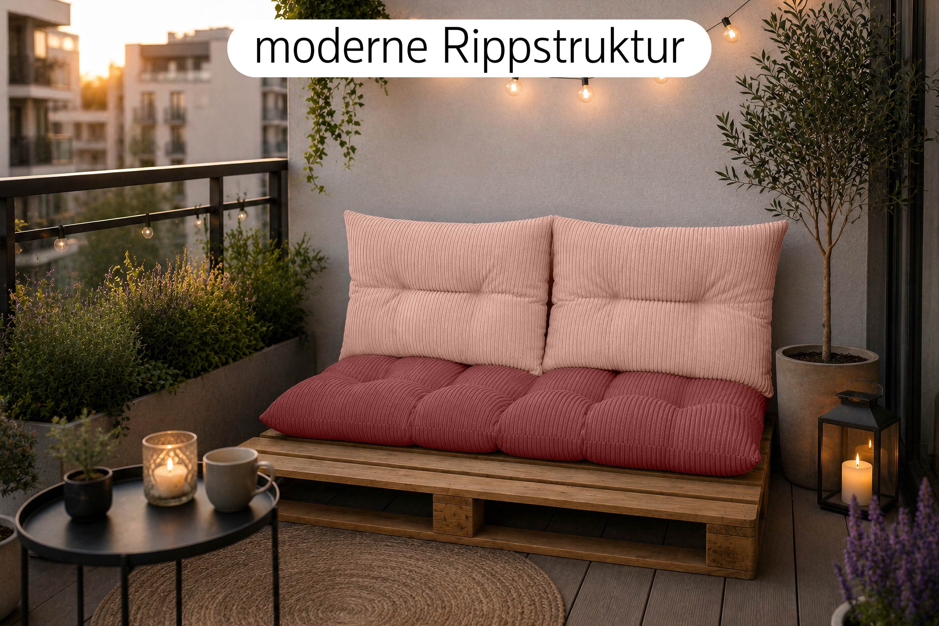 Amilian Palettenkissen Set 3-teilig Palettenauflagen für Europaletten, Balkon, Terrasse, Sitzkissen 120x60 cm + 2x Kissen 40x60 cm