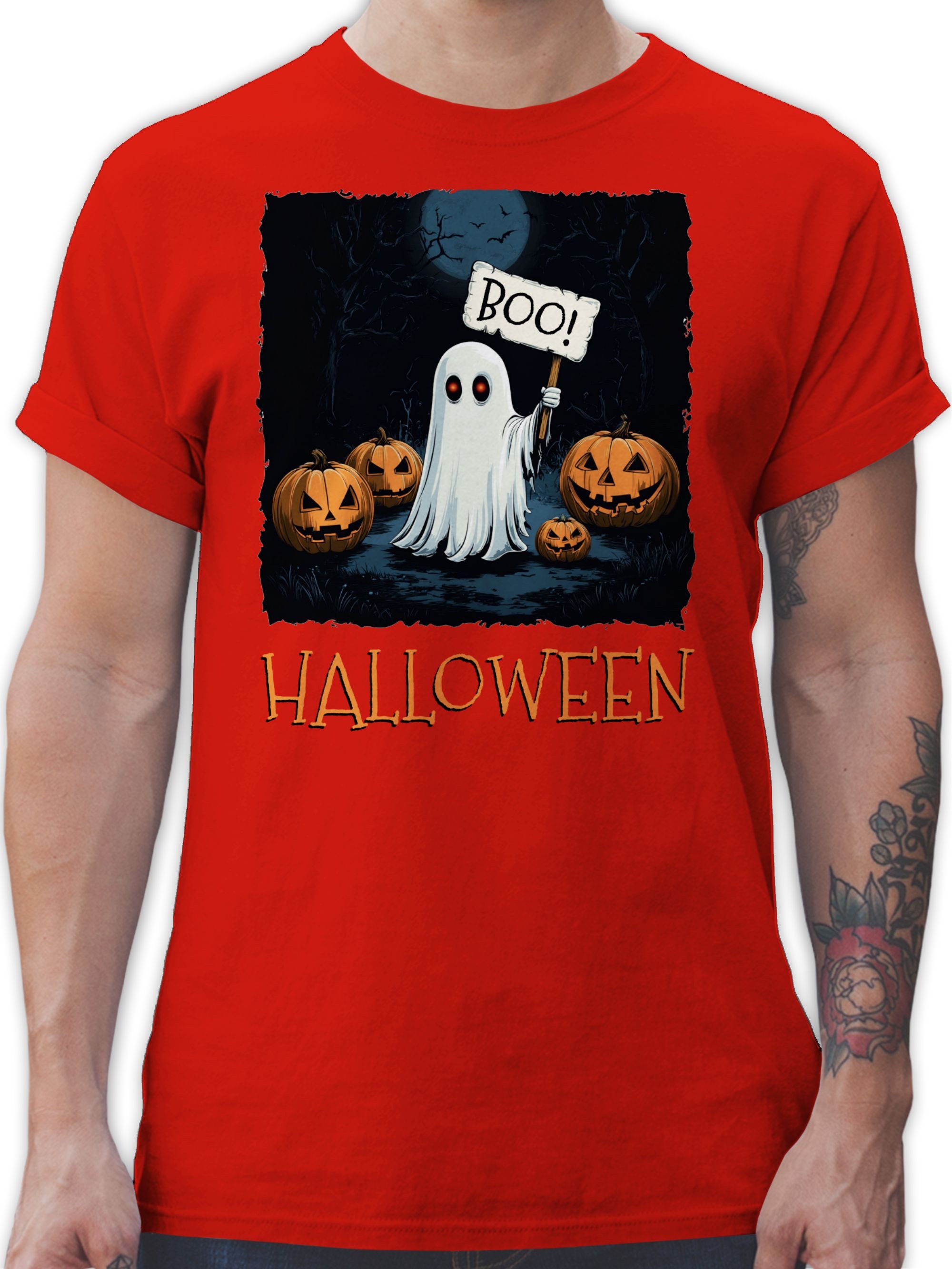 T-Shirt Boo Geist Halloween I Spukwald im Vollmond I Gruselnacht, Gruslig, S
