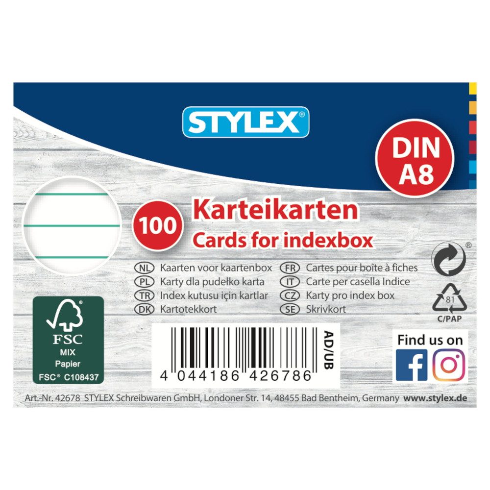 Stylex Індексні картки Stylex - 100 Індексні картки - DIN A8