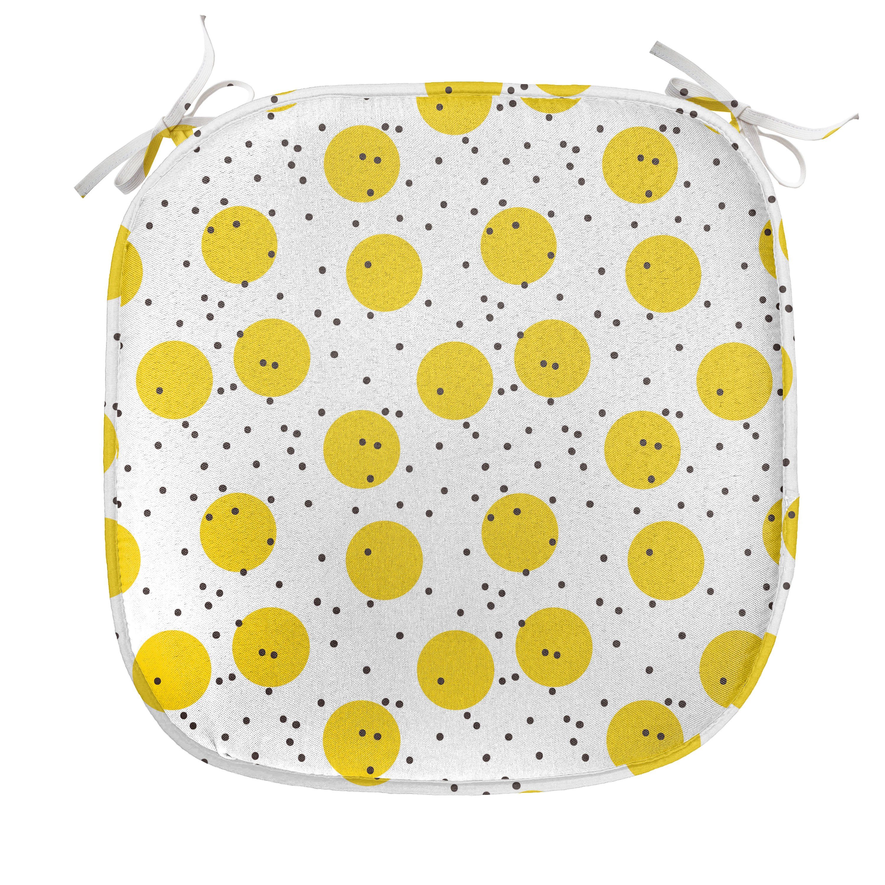 Abakuhaus Stuhlkissen Dekoratives wasserfestes Kissen mit Riemen für Küchensitze, Gelb und Weiß große Kreise