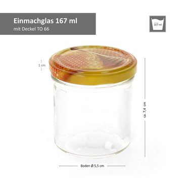 MamboCat Einmachglas 12er Set Sturzglas 167 ml Carino Deckel mit Honigwabe incl. Rezeptheft, Glas