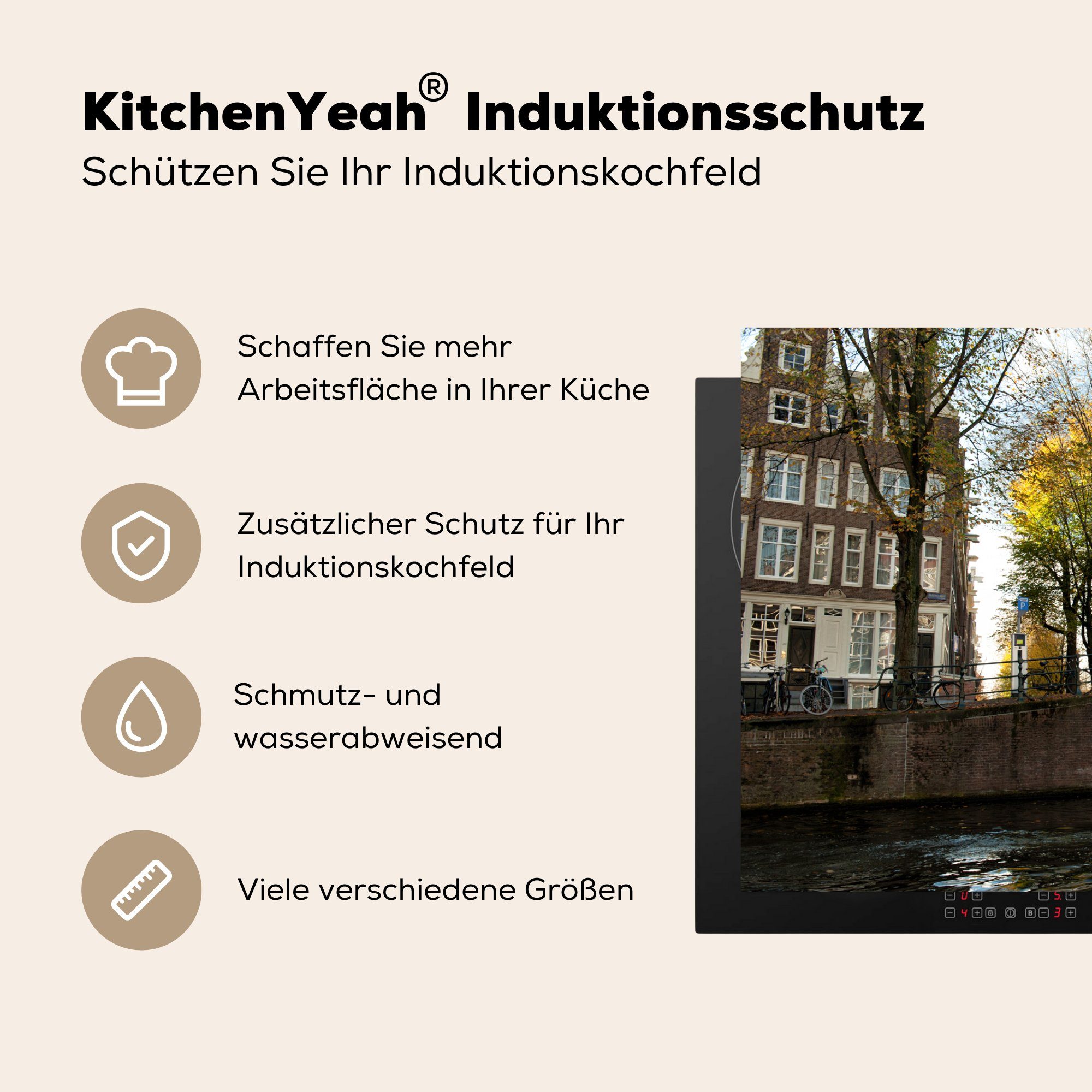 die 81x52 Vinyl, Ceranfeldabdeckung Schutz Amsterdam - für MuchoWow cm, Wasser, küche, Herdblende-/Abdeckplatte (1 Boot tlg), Induktionskochfeld -