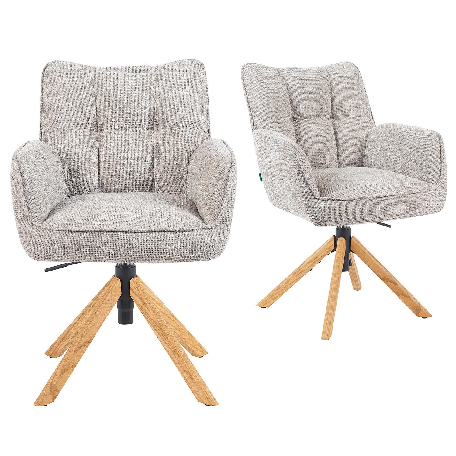 DUBI Möbel Polsterstuhl Mika-Ida (2 St), Federkern, Eiche geölt, 360° drehbar & höhenverstellbar im 2er-Set
