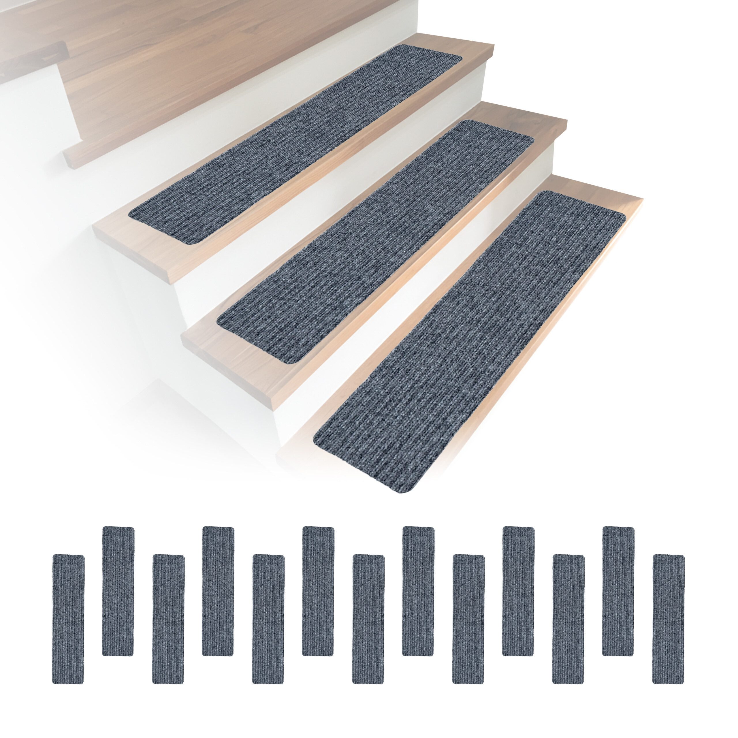 relaxdays Stufenmatte Rechteckige Stufenmatten 16er Set 75x20, Rechteckig, Höhe: 7.5 mm, Hellgrau