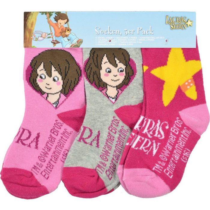 United Labels® Socken Lauras Stern Socken für Mädchen Sneaker Kindersocken Söckchen Kinder Mehrfarbig Bunt (3er Pack)