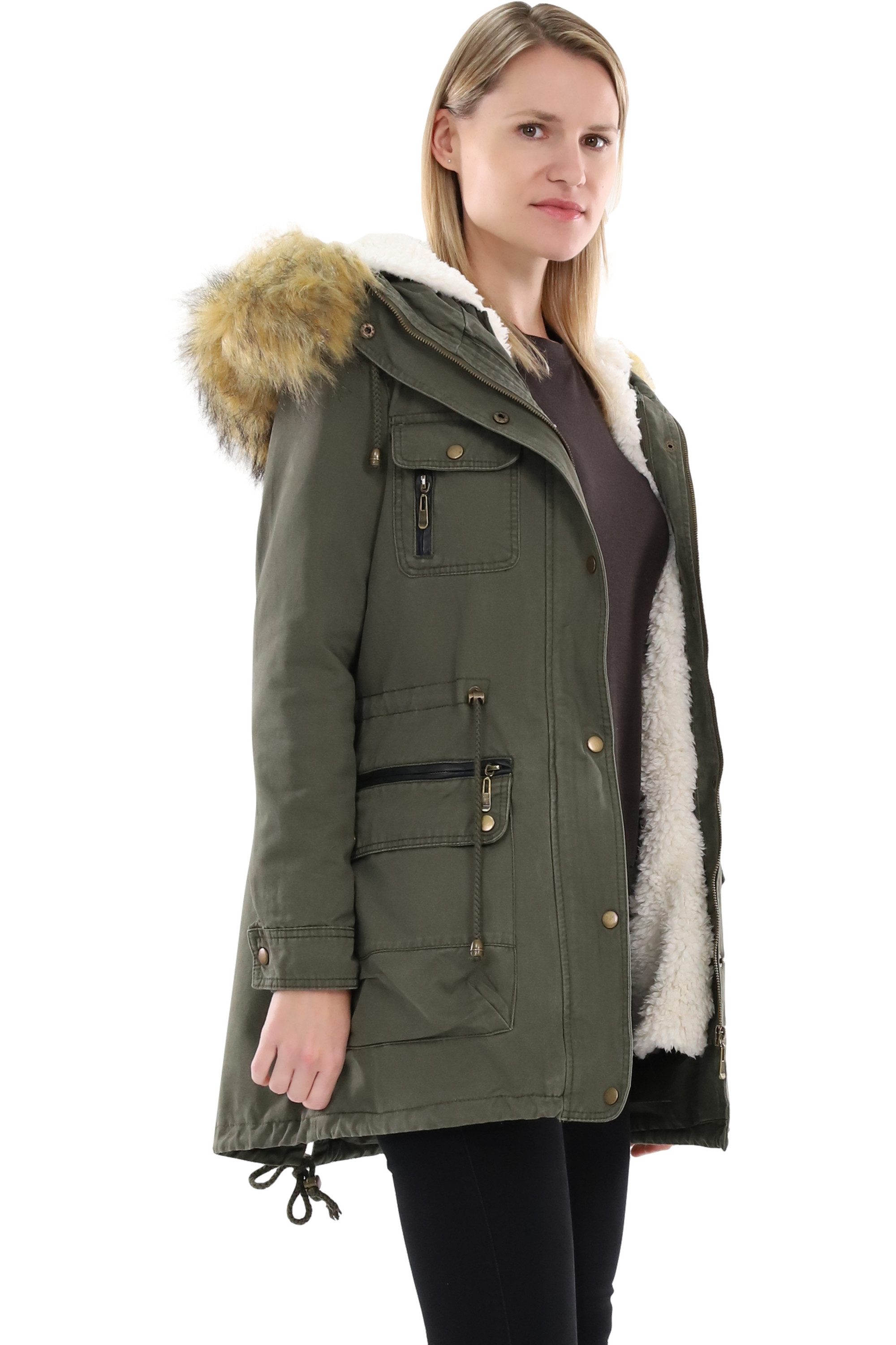 malito more than fashion Parka Damen Parka mit Kapuze, Winterjacke mit Kuns günstig online kaufen