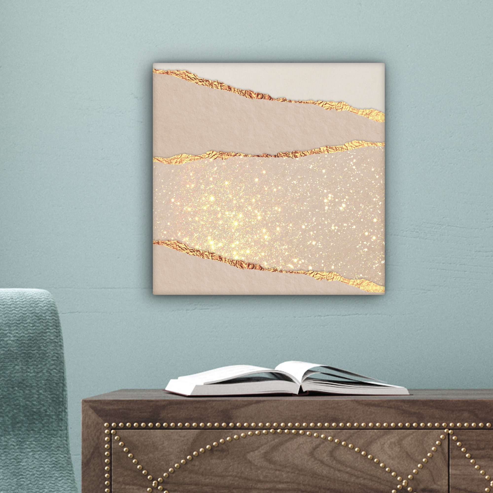 OneMillionCanvasses® Leinwandbild Glitzer - Luxus - Gold - Abstrakt, Fotodruck (1 St), Wandbild, Deko Schlafzimmer Wohnzimmer Flur 20x20 cm – Bild 3 von 5