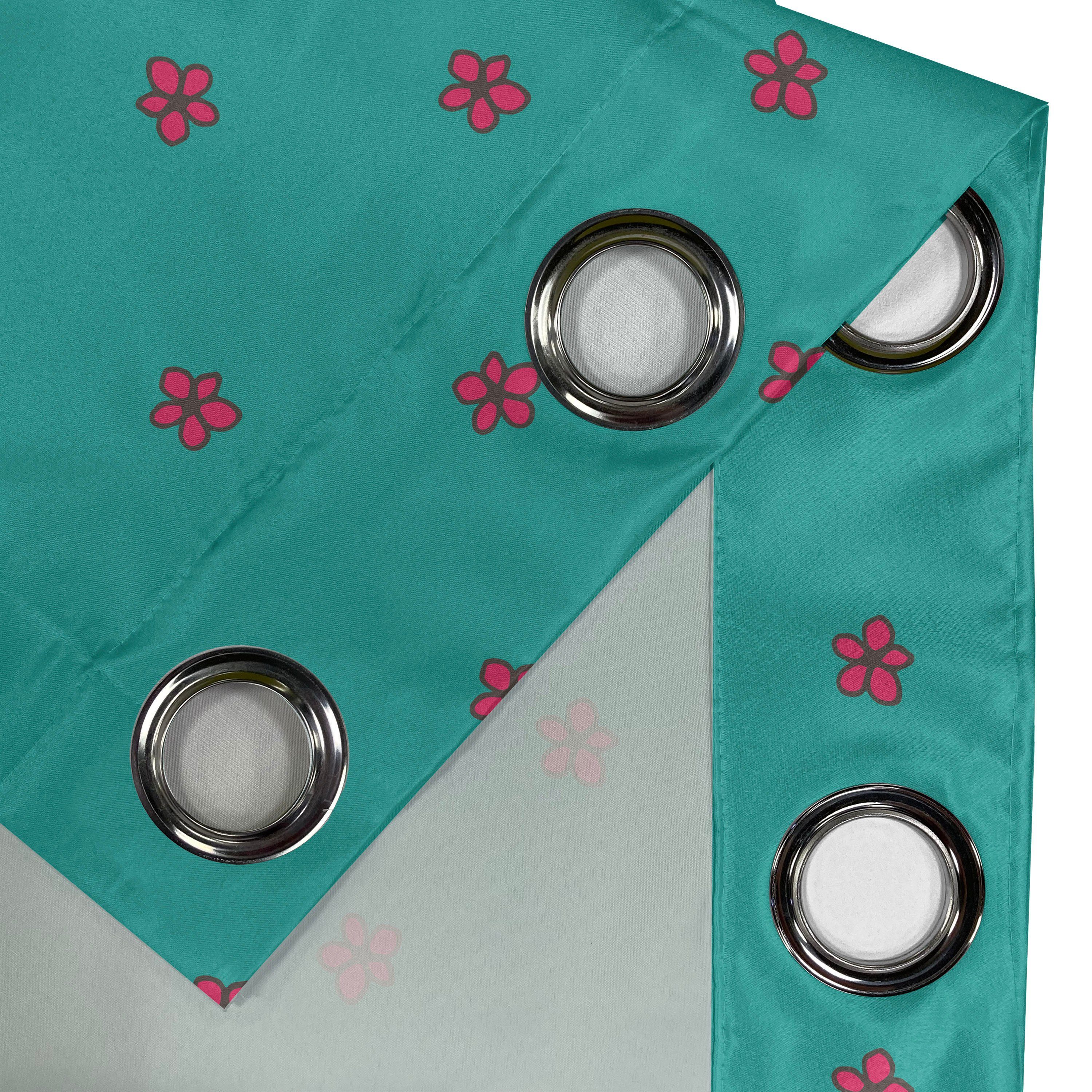 Gardine Dekorative Teal Rosa-wilde Blumen 2-Panel-Fenstervorhänge Schlafzimmer Abakuhaus, Natur für Wohnzimmer