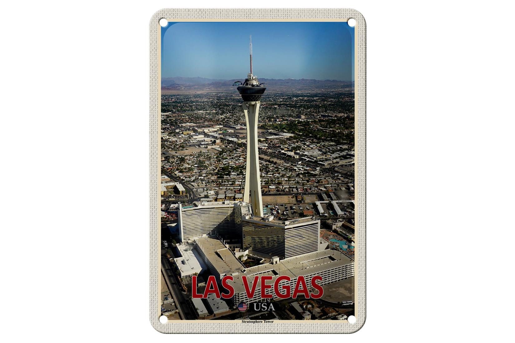 Metallschild Reise 12x18cm Las Vegas USA Stratosphere Tower Schild