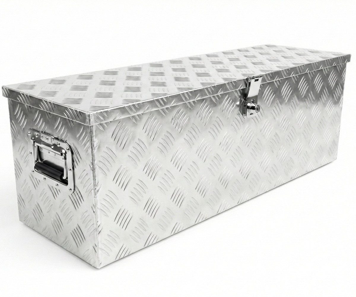 Systafex® Anhänger-Deichselbox Aluminium Deichselbox 98,5cm abschließbar mit Schloss und Griffe, Gummierte Griffe, Edelstahl Scharniere