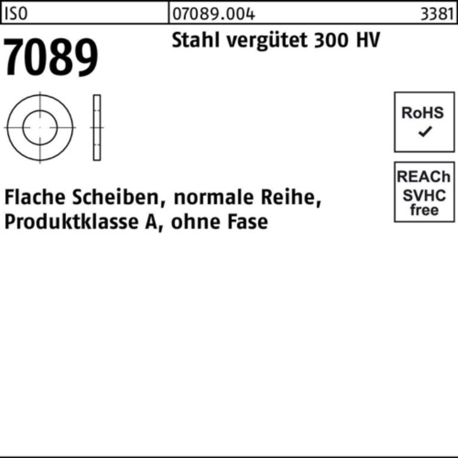 Bufab Unterlegscheibe 100er Pack Unterlegscheibe ISO 7089 o.Fase 10 Stahl vergütet 300 HV 1