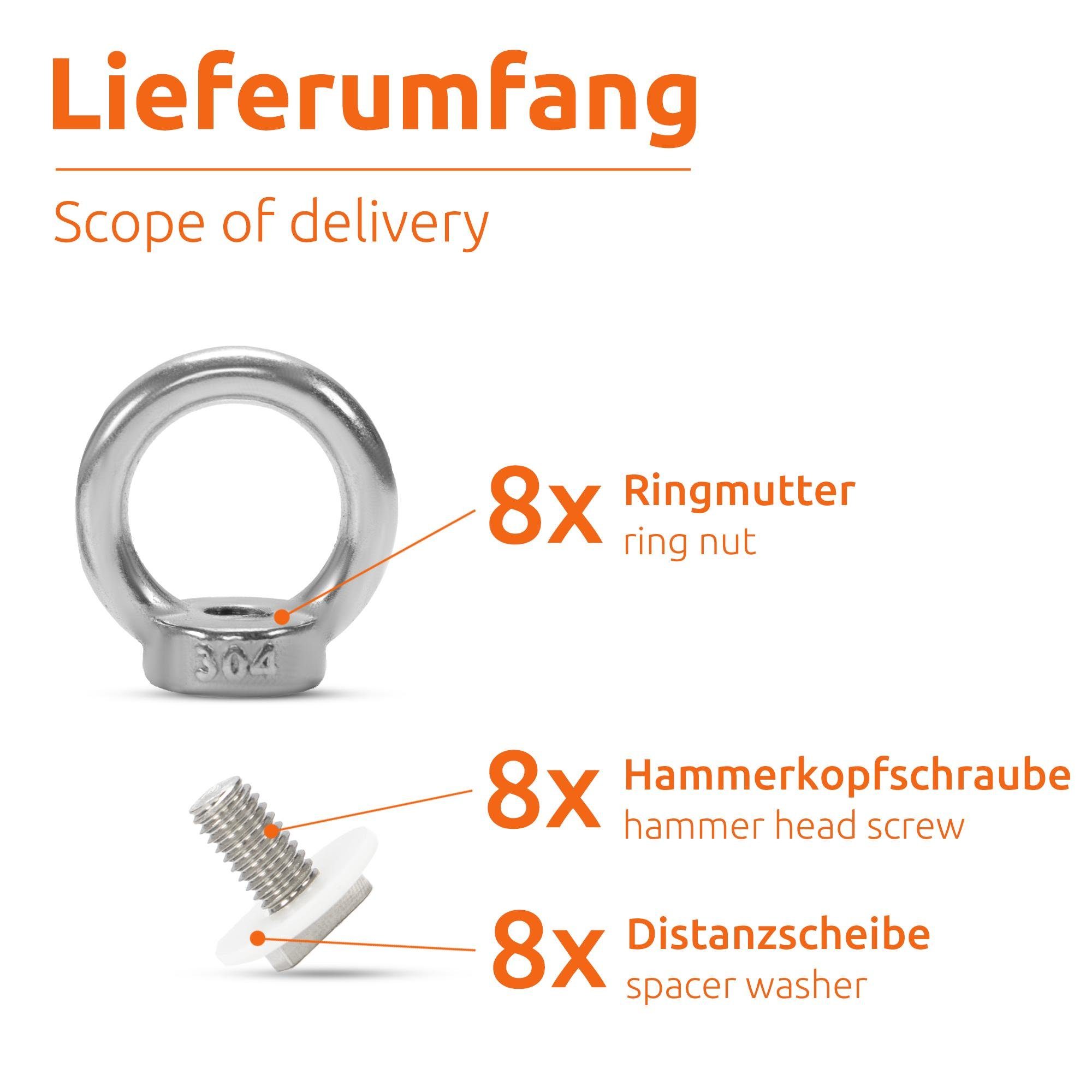 Ringmutter 8x M6 Ringmuttern (304) mit Edelstahl ECENCE Hammerkopfschraube aus