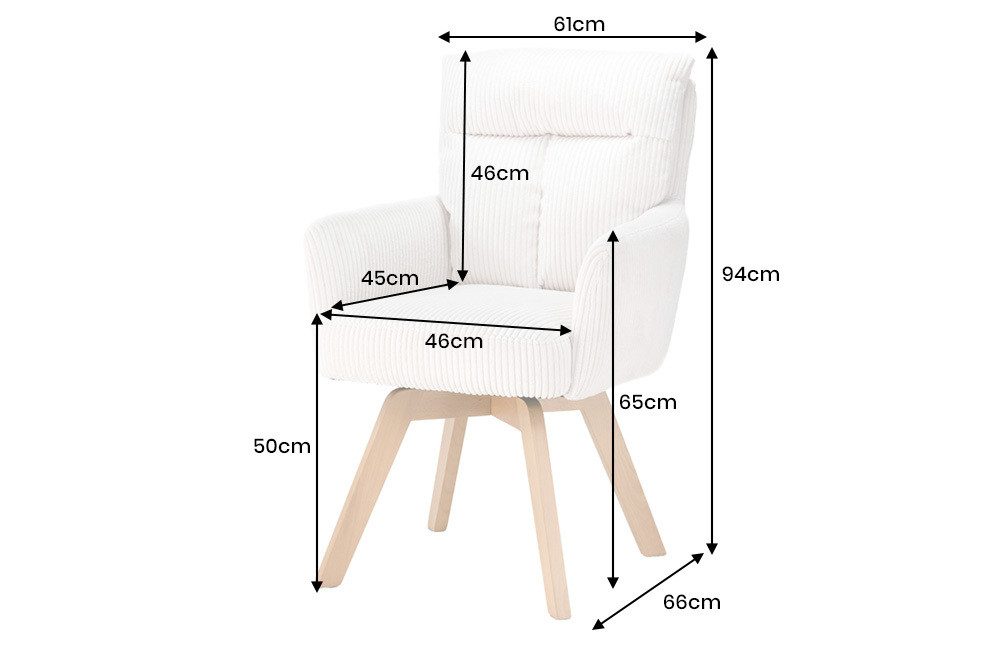 riess-ambiente Polsterstuhl BIG GEORGE beige/natur - Cord, 360° Drehfunktion, Taschenfederkern (Einzelartikel, 1 St), mit Armlehnen & Buchenholz-Beinen – ideal für gemütliche Esszimmer