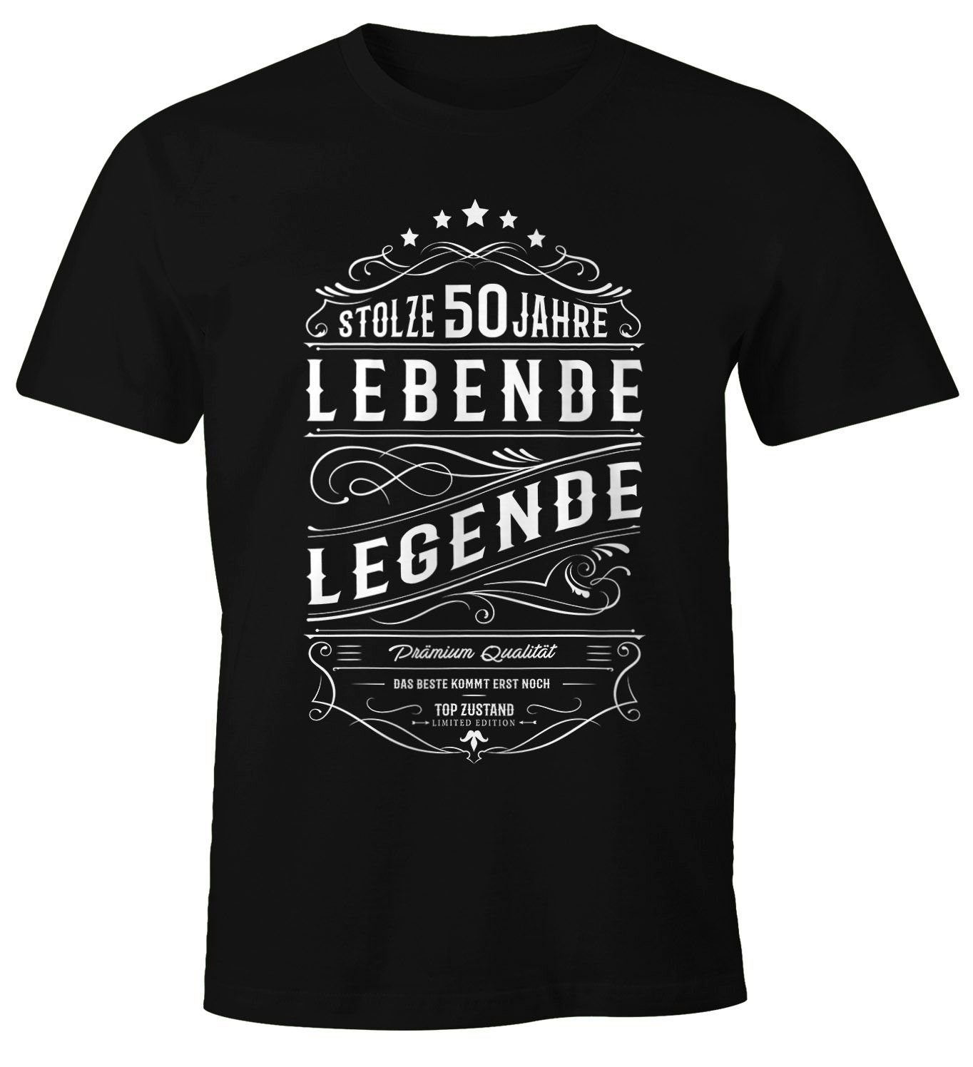 MoonWorks Print-Shirt Herren Geschenk T-Shirt Geburtstag Lebende Legende stolze 30-80 Jahre Moonworks® mit Print 50 schwarz