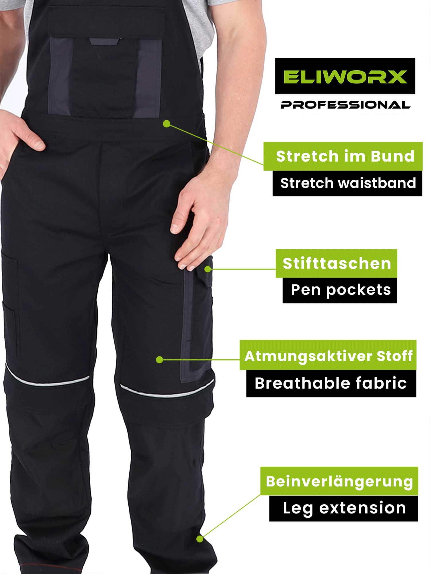 ELIWORX Arbeitslatzhose Stretch Einsatz bequeme robuste flexible Herrenhose Smartes Taschen-Design ideal für Handwerk Heimwerk und Baugewerbe