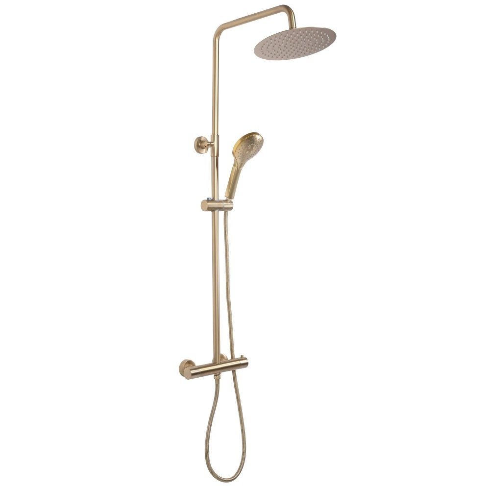 wohnwerk.idee Duschsystem Duschgarnitur mit Thermostat Gold Matt Gebürstet, 2 Strahlart(en)