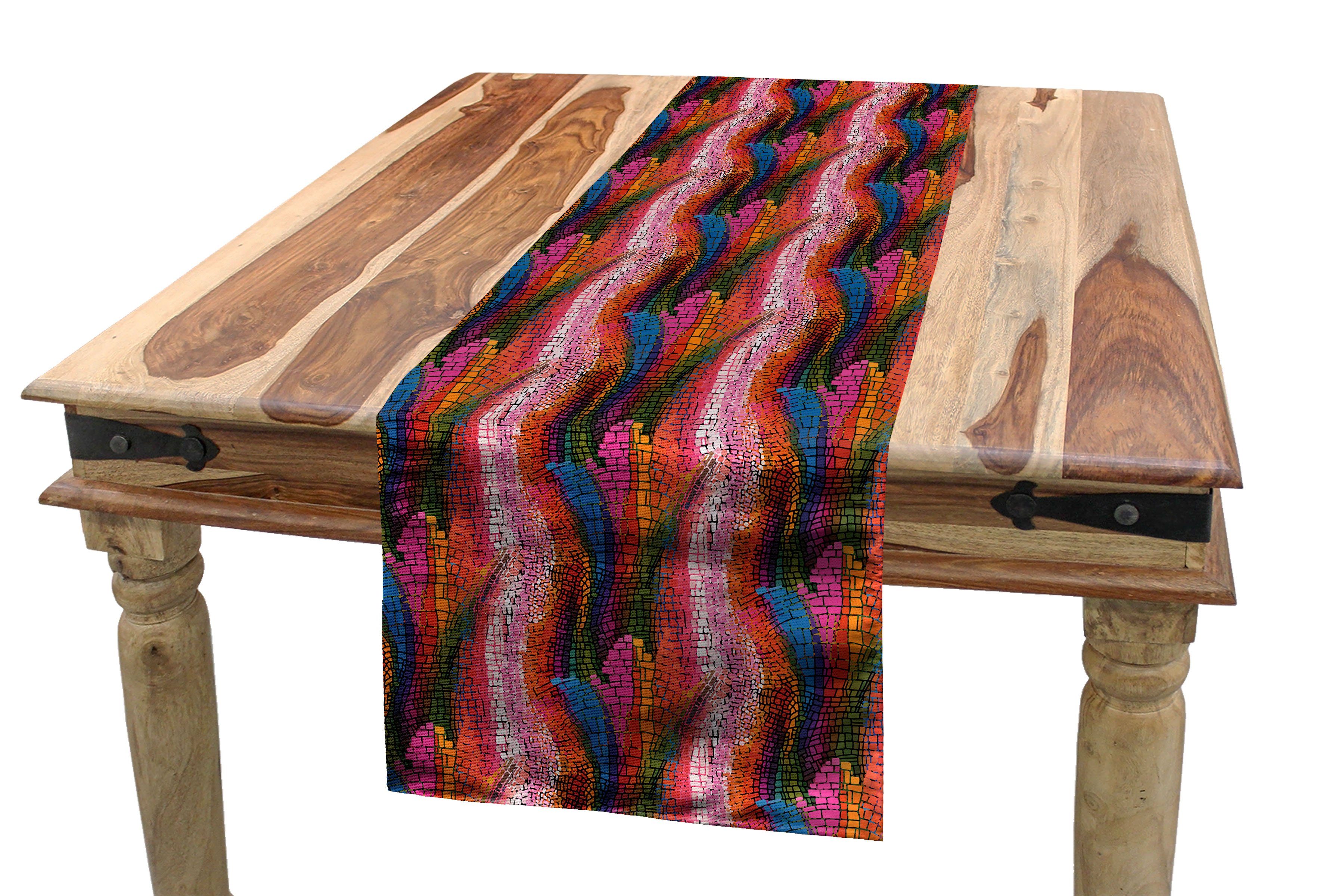 Abakuhaus Tischläufer Esszimmer Küche Rechteckiger Dekorativer Tischläufer, Abstrakt Bunte Wellenförmige Mosaic