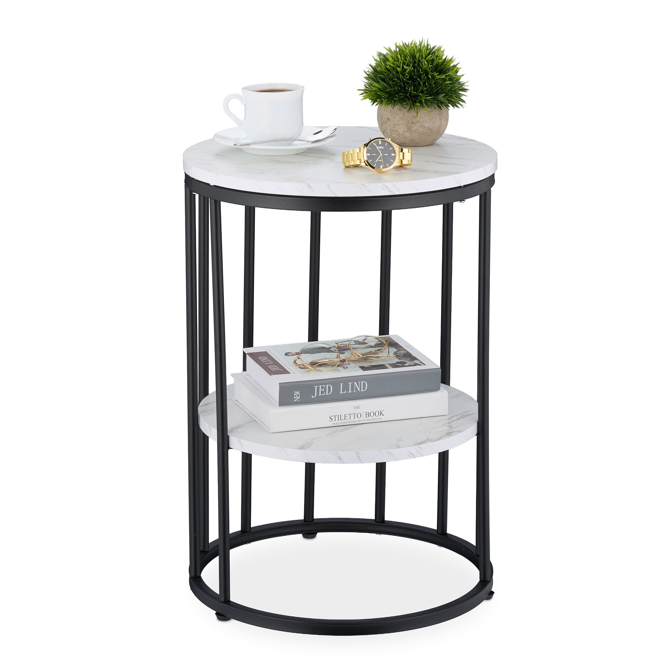 relaxdays Beistelltisch in Marmoroptik, Weiß-Schwarz günstig online kaufen