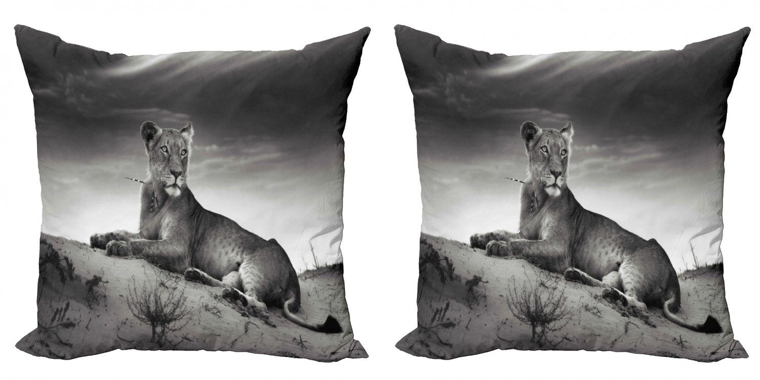 Kissenbezüge Modern Accent Doppelseitiger Digitaldruck, Abakuhaus (2 Stück), Schwarz und weiß wilde Löwin