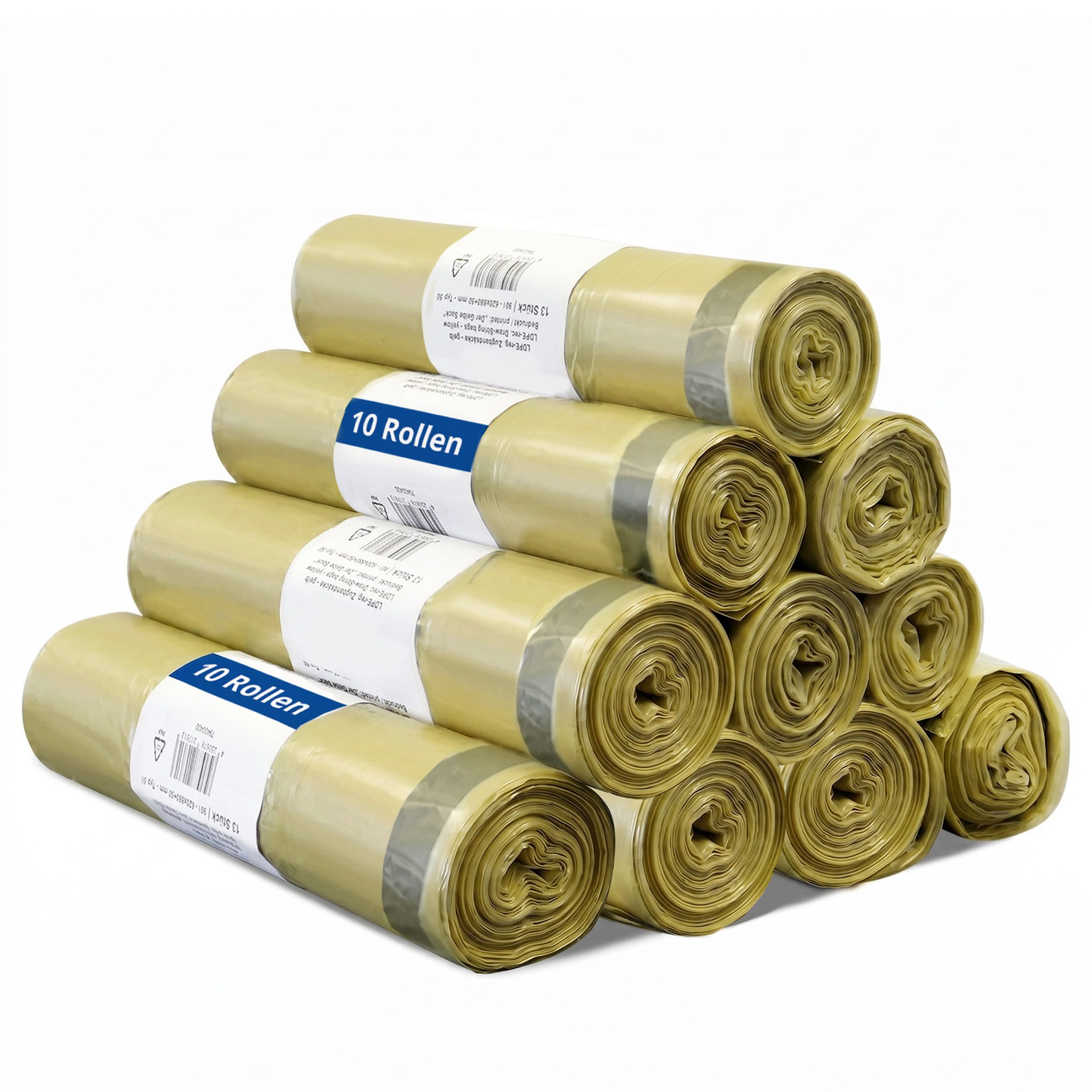 Hypafol Müllbeutel 90 Liter, Gelbe Säcke, extra reißfest & dehnbar, 22 µ, 22 µ, 5 Rollen à 13 Säcke