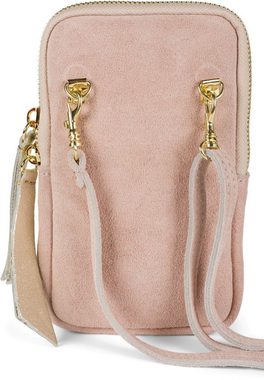 styleBREAKER Mini Bag (1-tlg), Echtleder Handy Umhängetasche Veloursleder