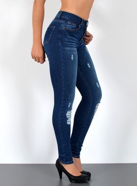 ESRA Skinny-fit-Jeans S300 Damen High Waist Skinny Jeans, bis Plussize Größe / Große Größen, Sehr enge Damen Röhrenjeans Hoch Bund, High Rise Jeans Skinny Damen, 5 Pockets Style mit Stretch-Anteil, Damen Destroyed Jeans Hose Risse