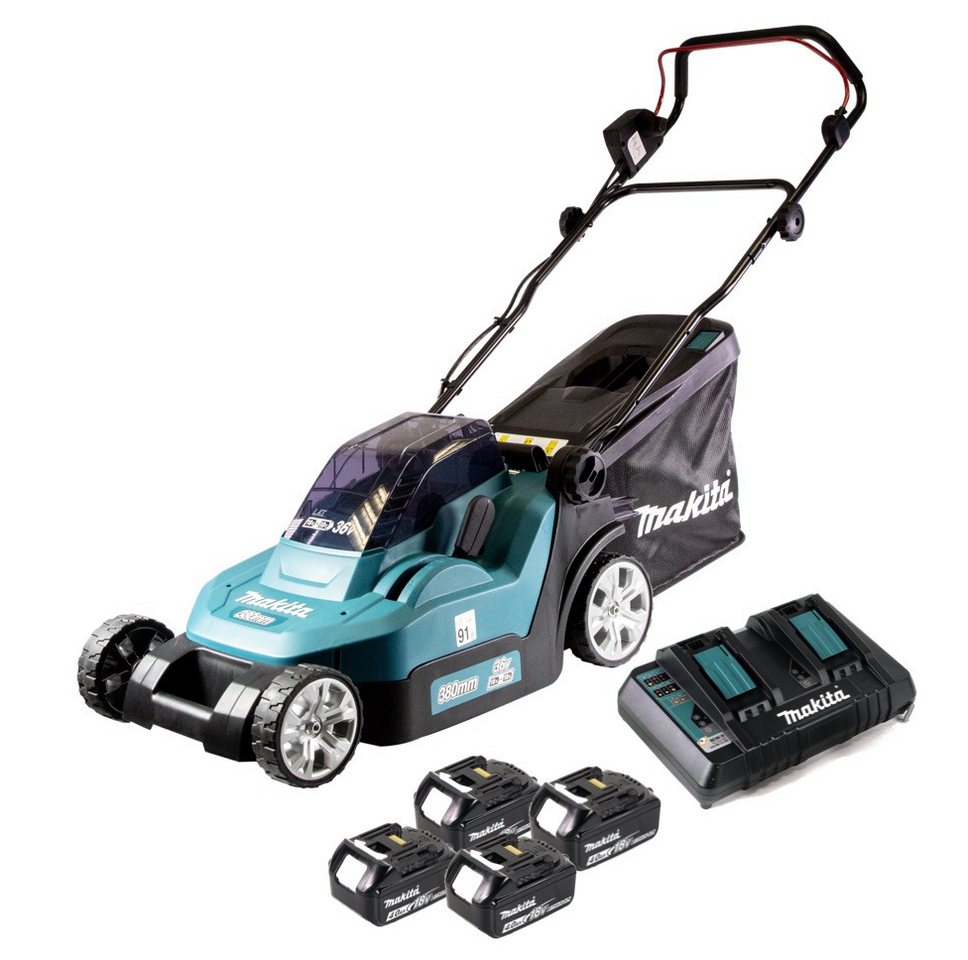 Thumbnail - Makita Akkurasenmäher DLM 382 PM4 Akku Rasenmäher 36 V (2x 18 V) 38 cm 40 l + 4x Akku 4,0
