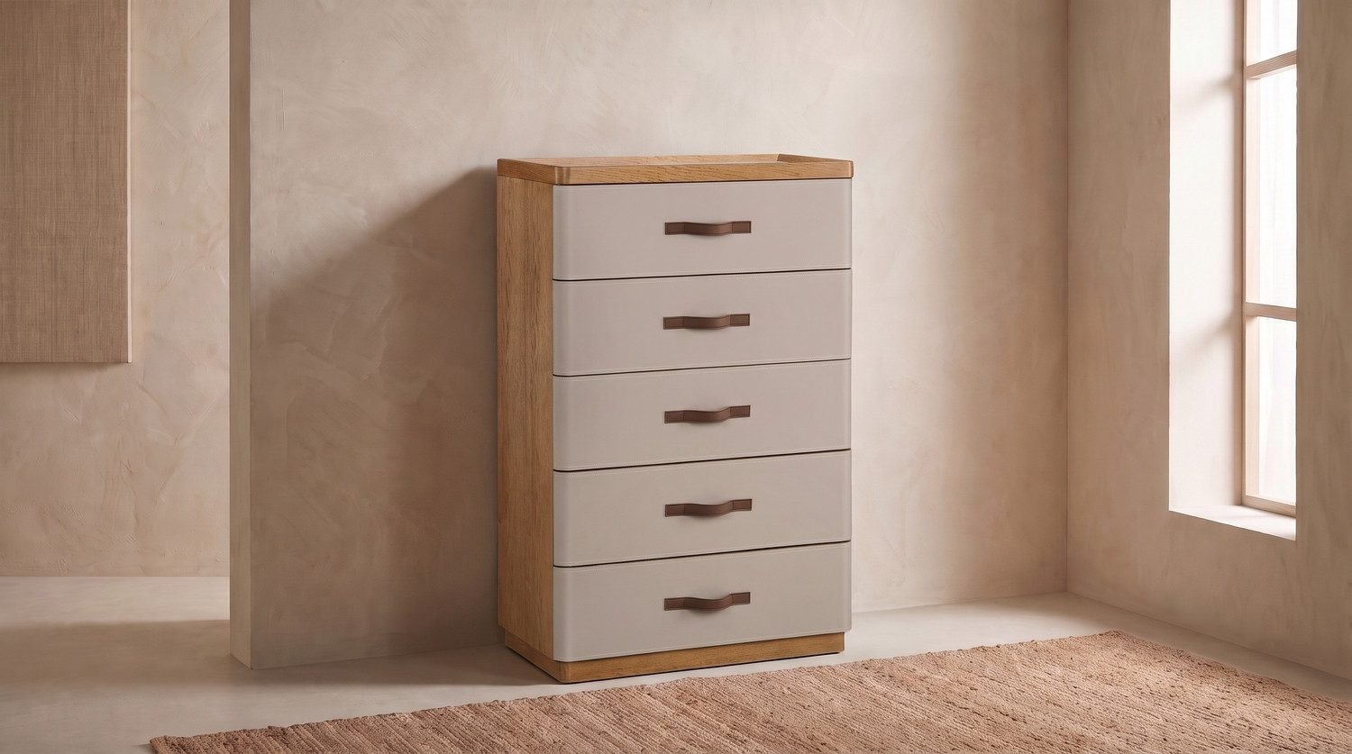 KAWOLA Highboard FLORIANA Highboard – Eichenoptik und weiße Fronten, Highboard Holz natur/weiß