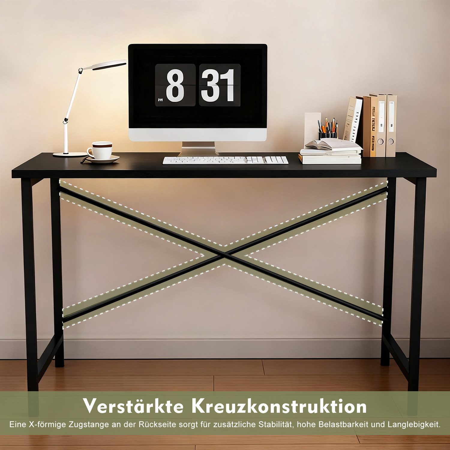 Refined Living Computertisch Schreibtisch Gaming tisch Computertisch Bürotisch 50x80/100cm 120/140 (Weiß/Braun/Holzfarbe/Schwarz, Stabiler Metallrahmen, Moderner einfacher PC-Schreibtisch, Officetisch für Home Office), Kleiner Studierschreibtisch für kleinen Raum, einfacher Stil Büro
