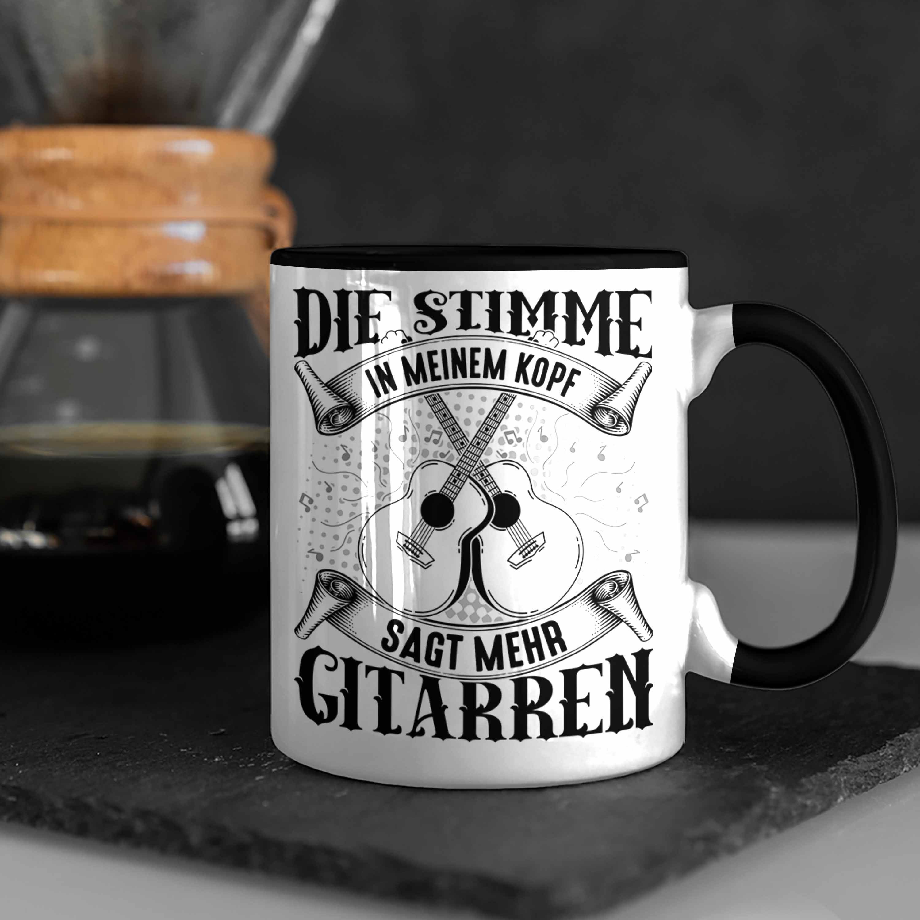 Geschenk Gitarre Tasse Gitarrenspieler Schwarz Kaffee-Bech Tasse Spruch Geschenkidee Trendation