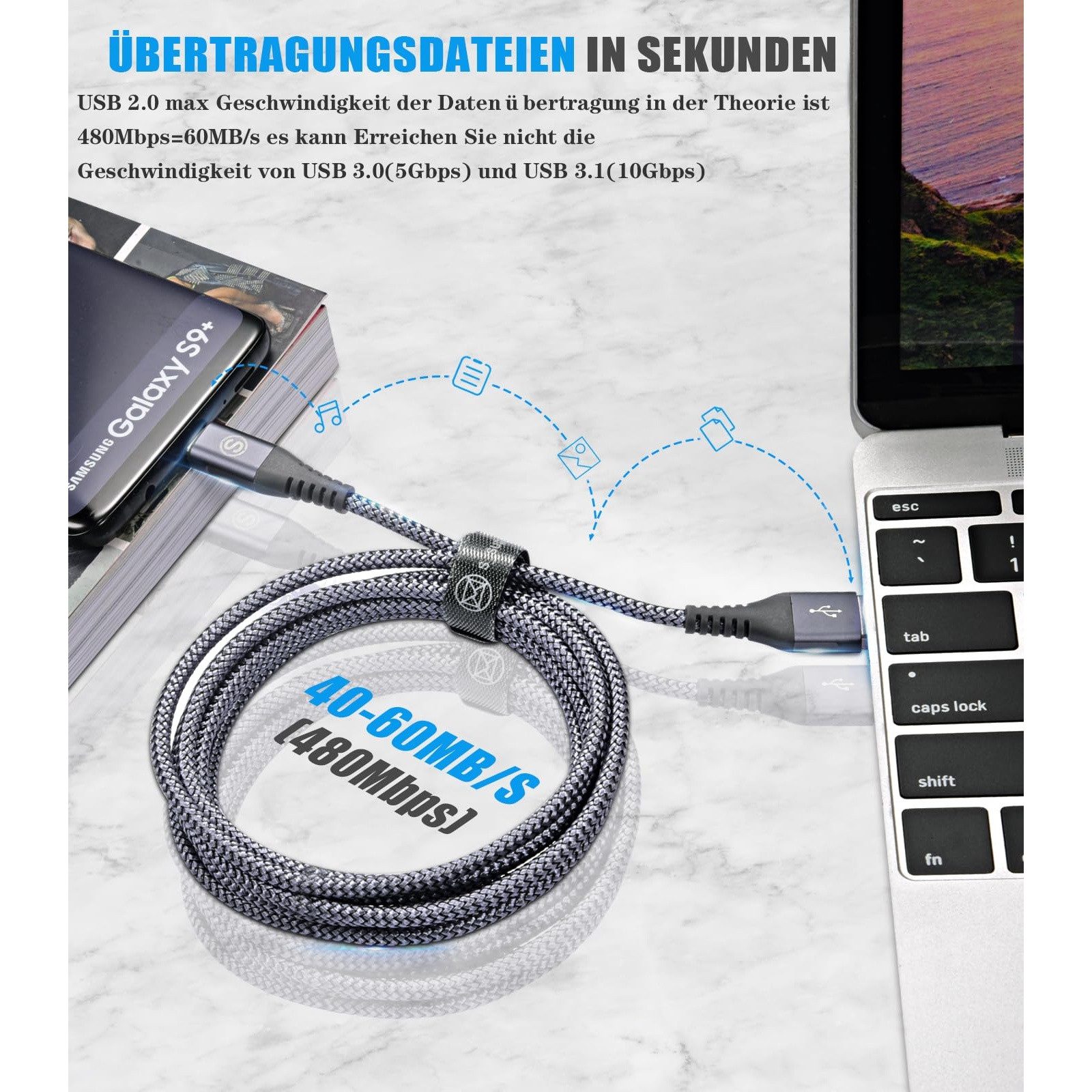 Bundviel 2er Set USB C Datenkabel SCHNELL Ladekabel Smartphone-Kabel magnetisches Ladekabel – Bild 4 von 5