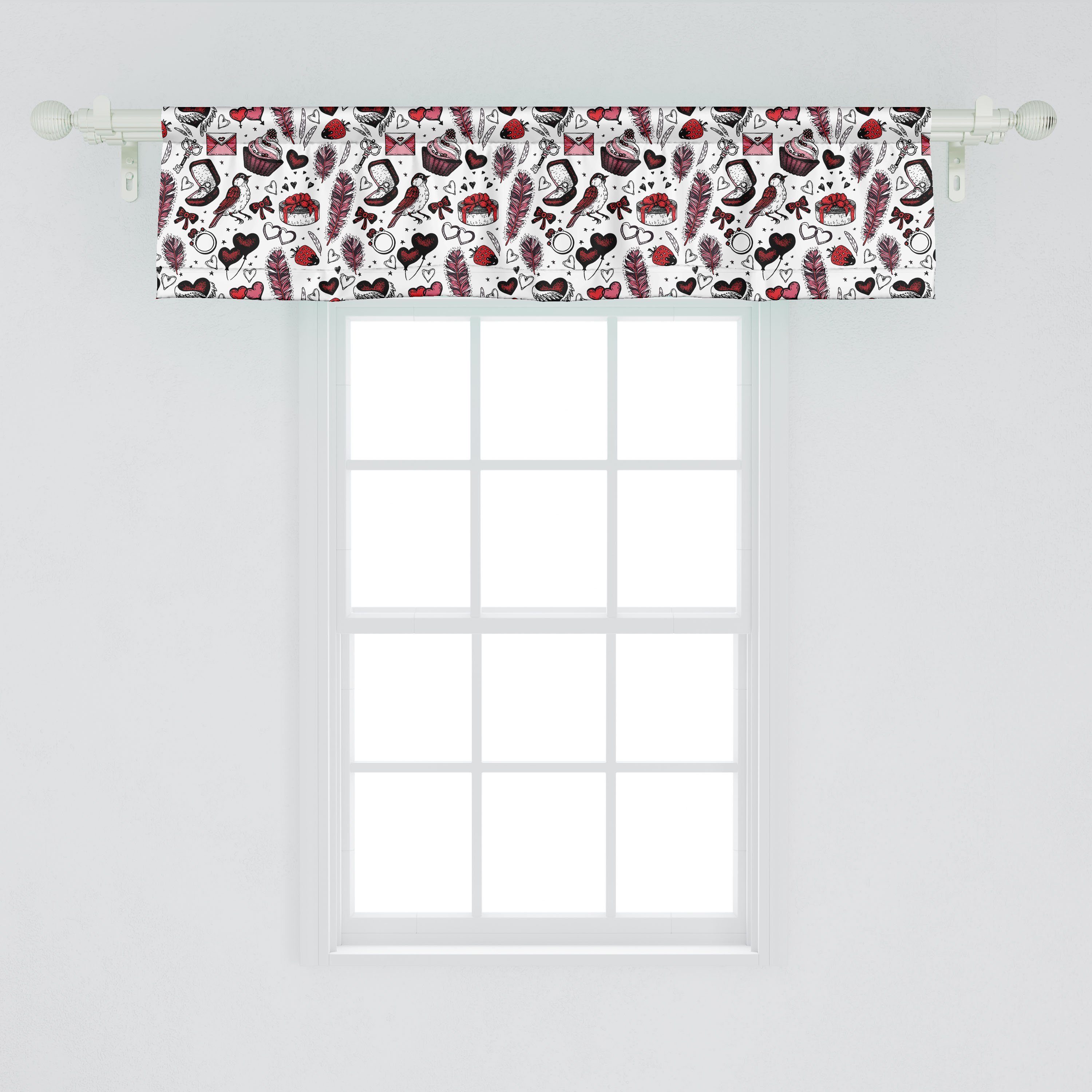 Scheibengardine Vorhang Volant für Küche Stangentasche, Schlafzimmer Abakuhaus, Vögel Microfaser, Dekor mit Gift Cupcakes Romantisch Keys
