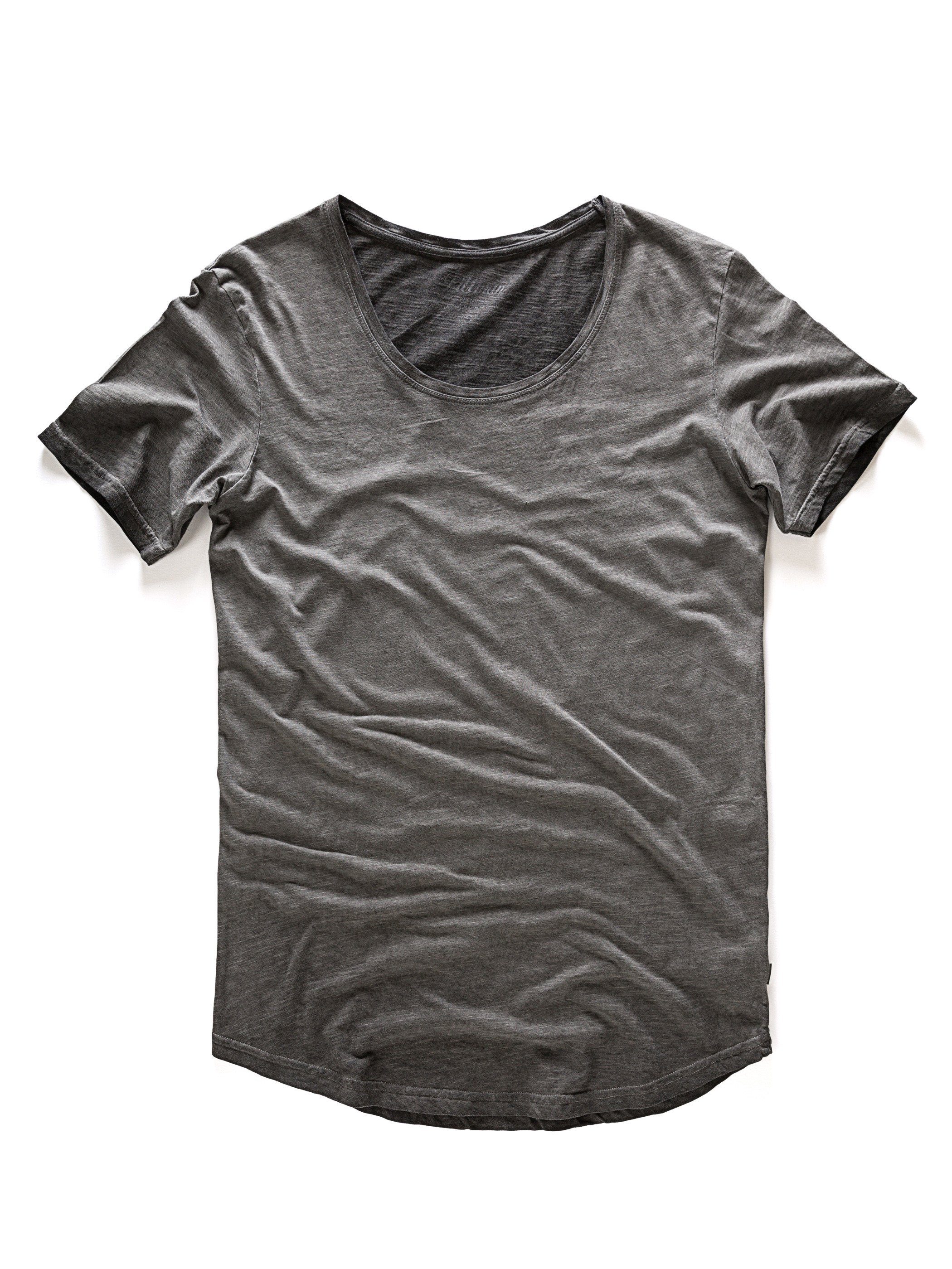 T-Shirt 180403) Washed Neck Crew gull (1-tlg) Pittman Tee Grau Basic Shredder (dark gray Oversize