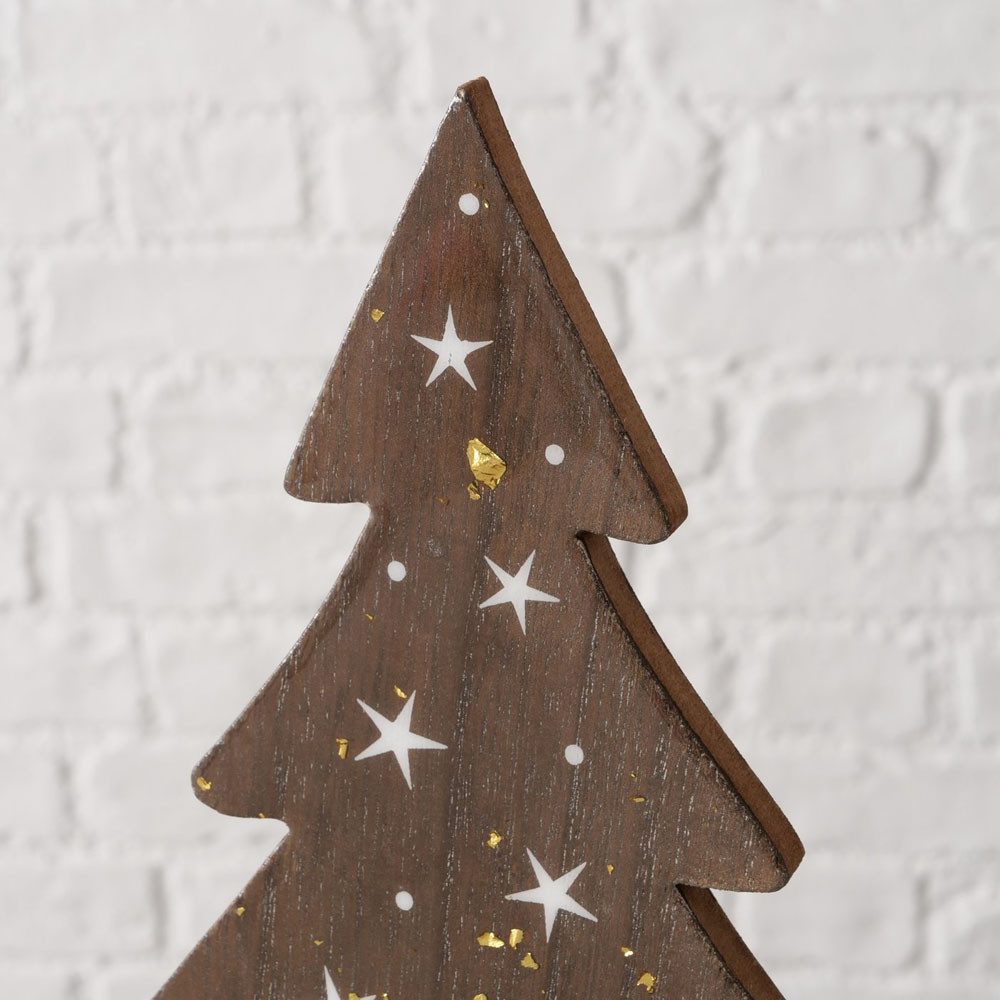BOLTZE Dekoobjekt 2tlg. Tanne CASTANO braun mit Sternen H40cm Weihnachtsbaum aus Holz