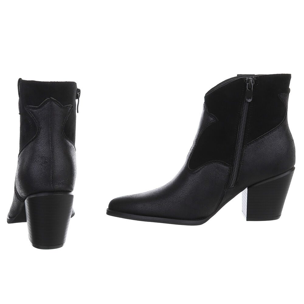 Ital-Design Eleganter Ankle Boot mit geschwungenen Details für Damen Westernstiefelette (90110085) Blockabsatz Stiefeletten in Schwarz