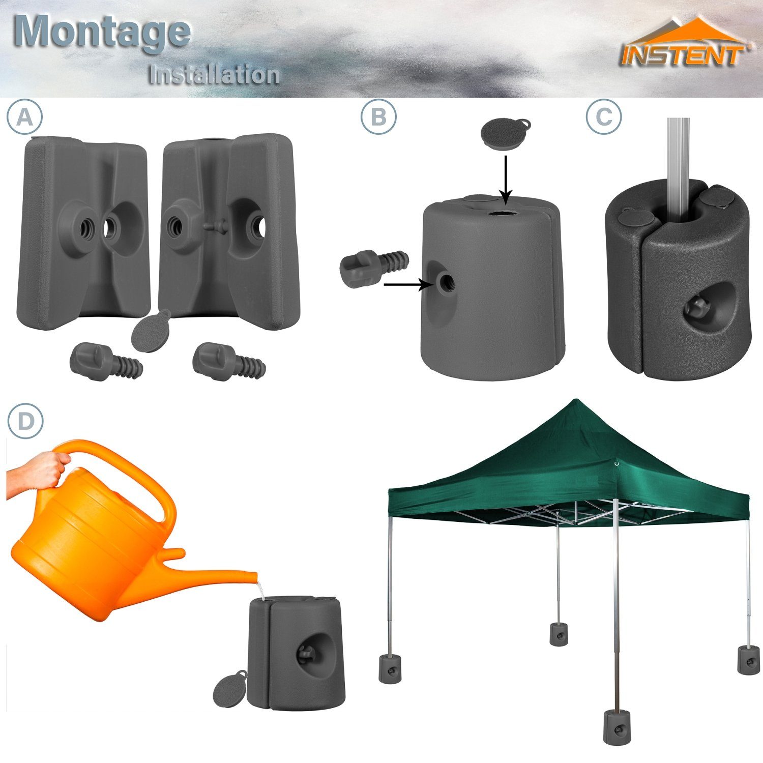 4x Wassergewichtstaschen 10 Liter - Stabile Standfüße Für Pavillons & Zelte