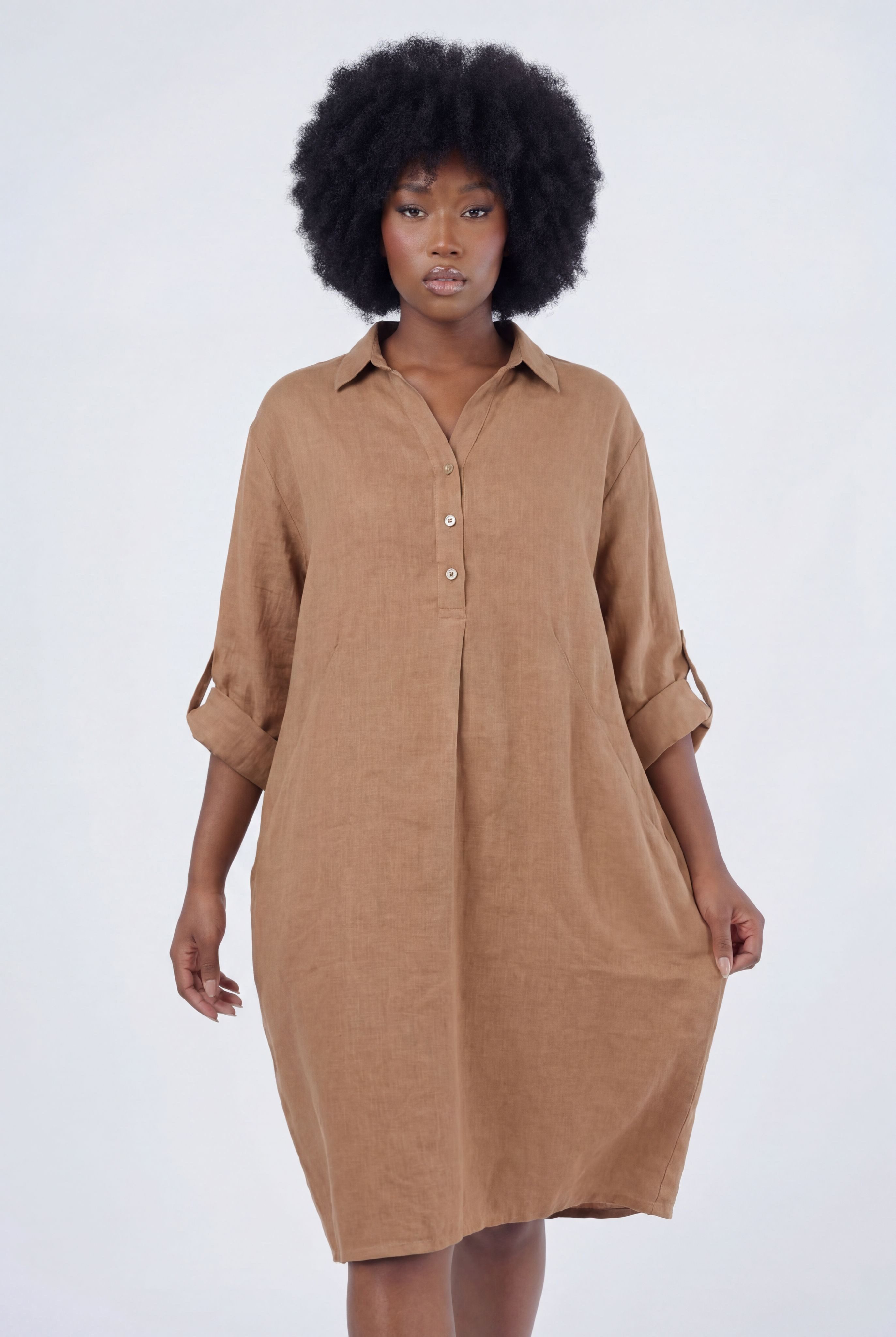YC Fashion & Style Blusenkleid Leinen-Tunika Oversized One Size in Unifarbe