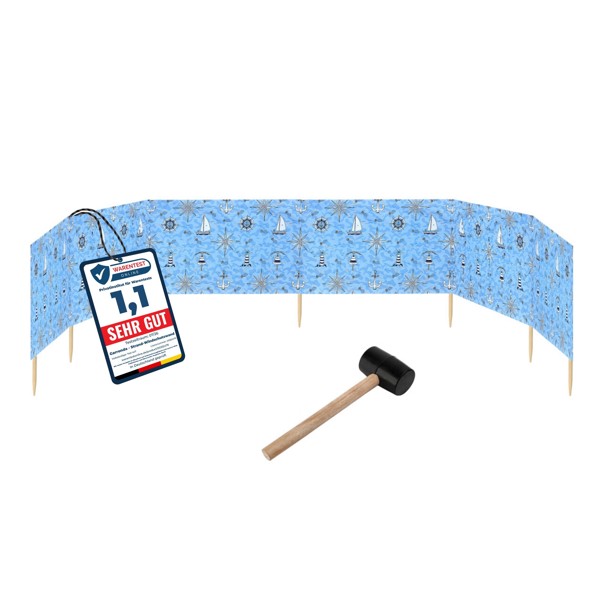 Garronda Windschutz Strand Sichtschutz 8m lang mit Gummihammer Garten Meer GAEX001