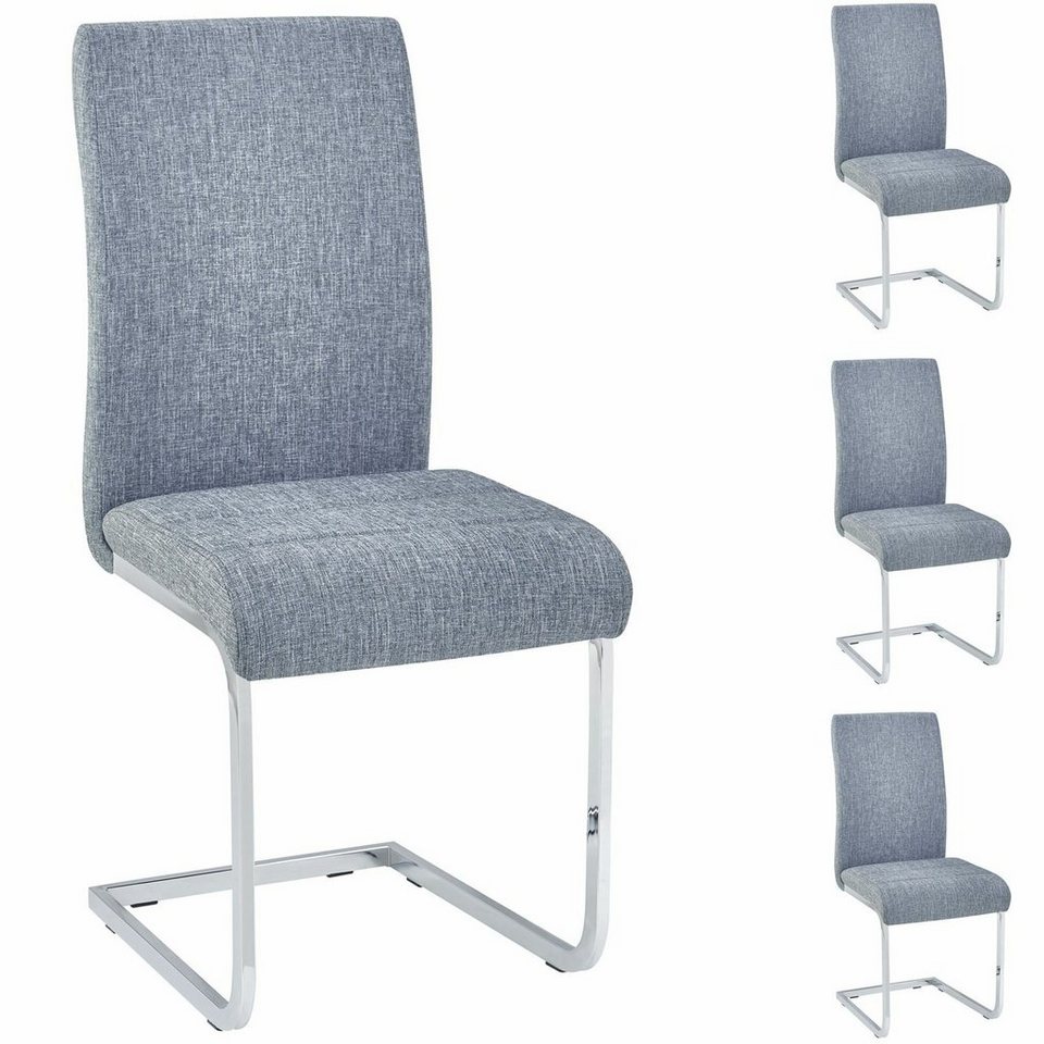 4 x Schwingstuhl Esszimmerstuhl Freischwinger Stuhl Esszimmer Stoffbezug grau