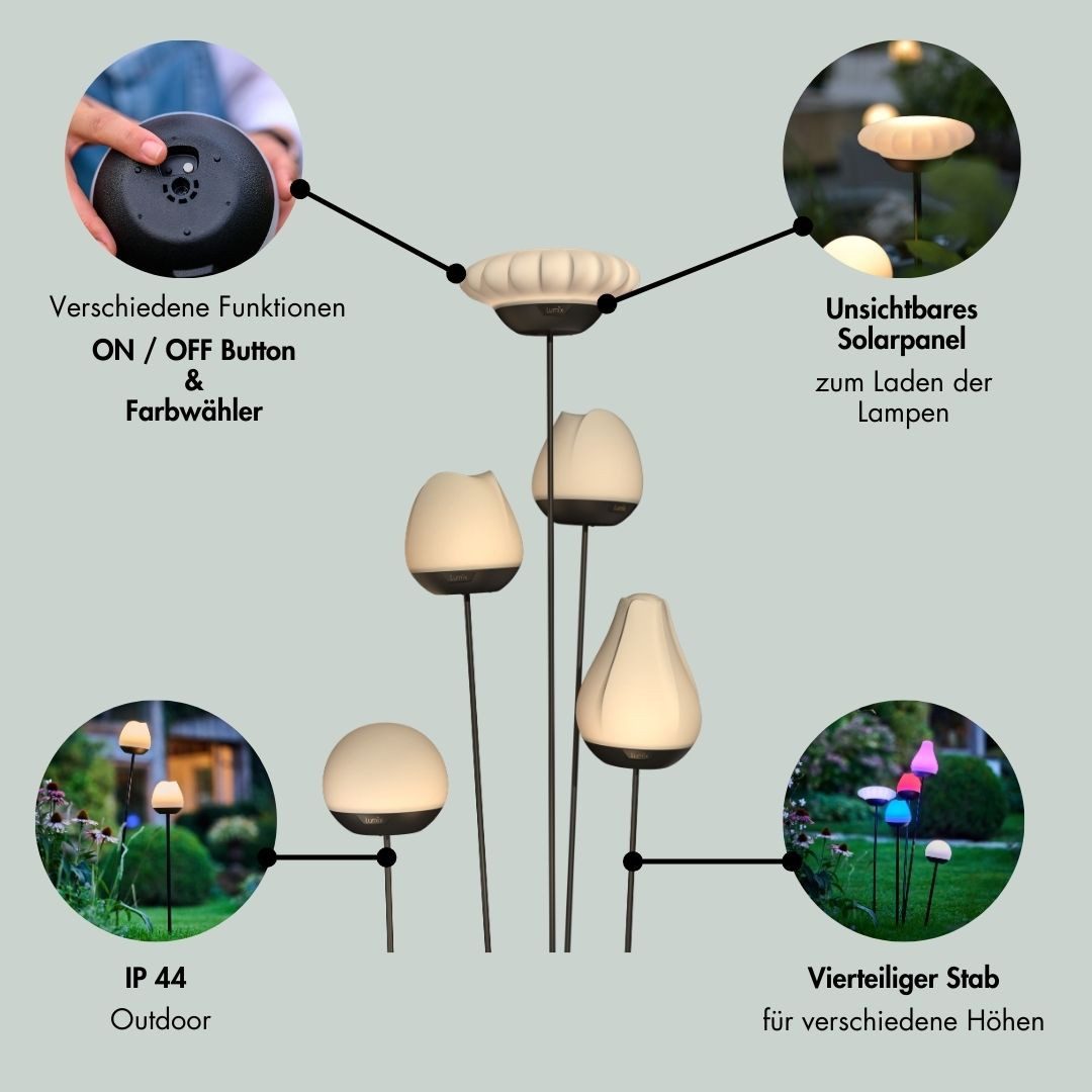 lumix LED Solarleuchte LUMIX Solar Flower Sunny, Farbwechsel, LED, Warmweiß, Kaltweiß, Farbwechsel, Solarlampe mit innenliegendem Solarpanel