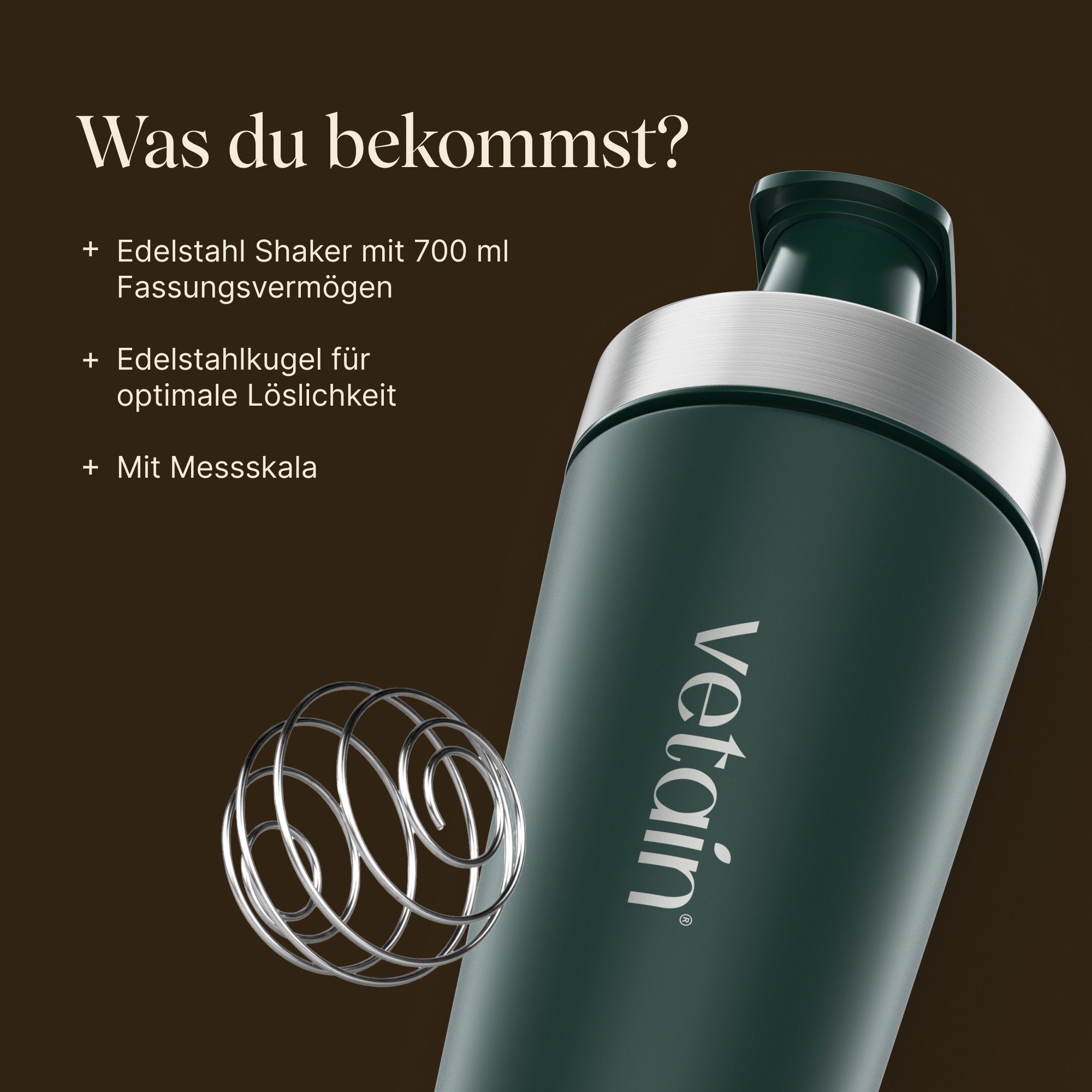 VETAIN Protein Shaker Edelstahl 700ml - 100% Auslaufsicher, Außen gravierte Messskala - Frei von BPA & DEHP - Spülmaschinenfest – Bild 5 von 5