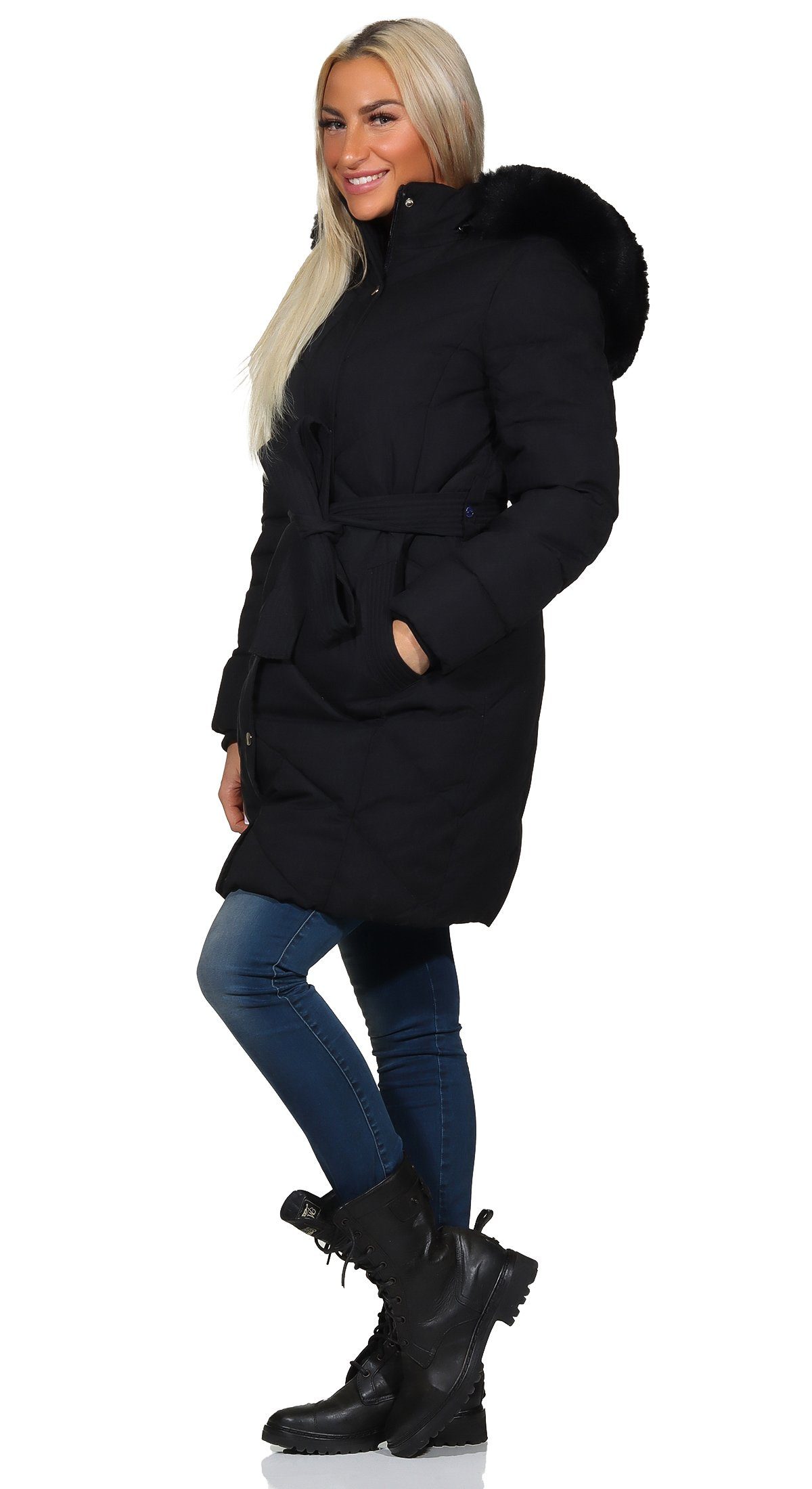 Aurela Damenmode Kurzmantel Steppmantel Damen Mantel diagonal gesteppt mit günstig online kaufen