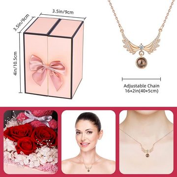 Homido Geschenkbox Konservierte Rose Geschenke Set enthält 925 Sterling Silber Halskette, mit Ich Liebe Dich in 100 Sprachen, für Jahrestag Valentinstag