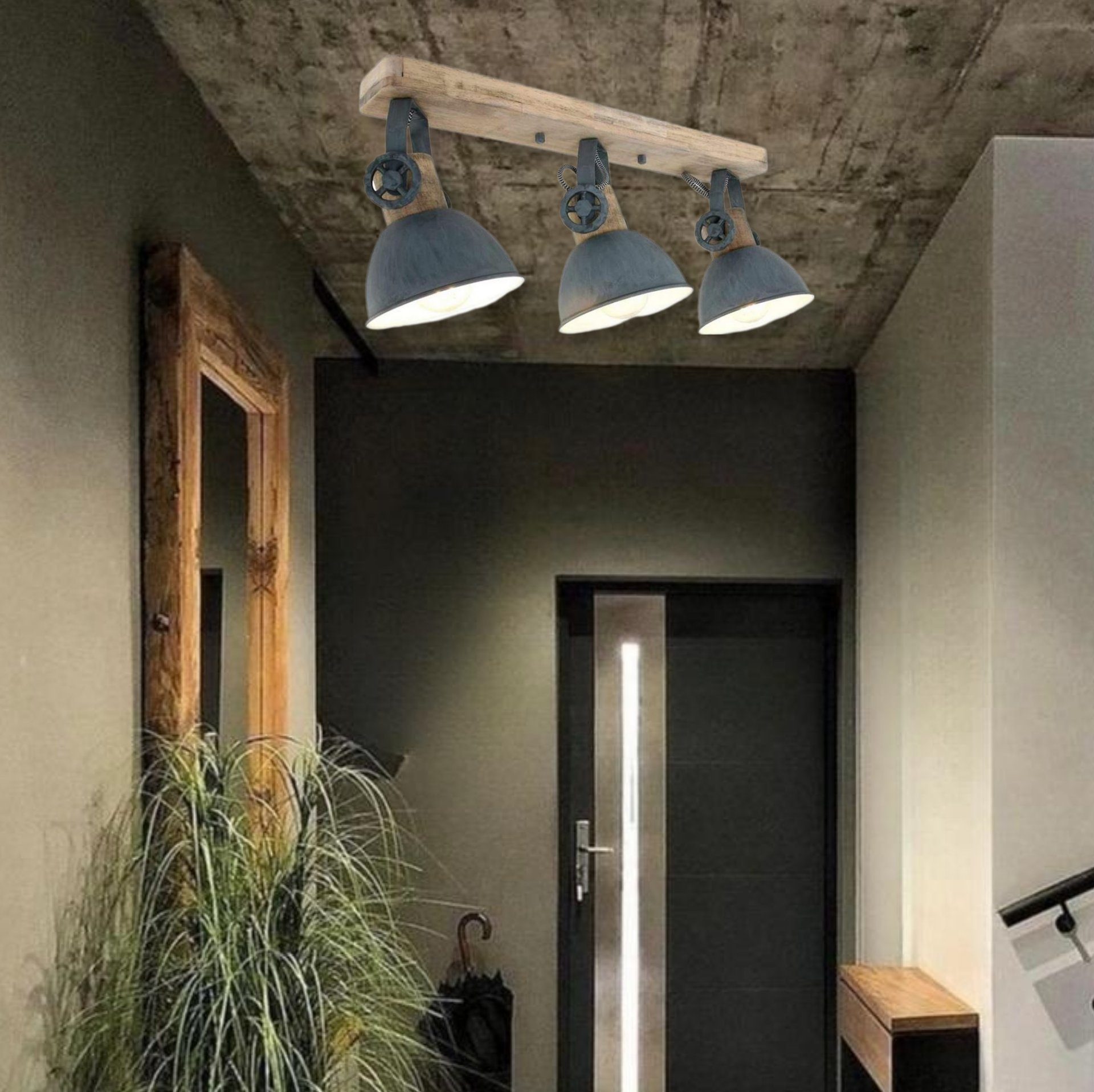 Lichthandel Hoch LED Deckenleuchte moderne Deckenlampe Industrie Vintage Retro Holz Metall incl. 7W LED, LED wechselbar, Warmweiß, Rustikal & Vintage Design