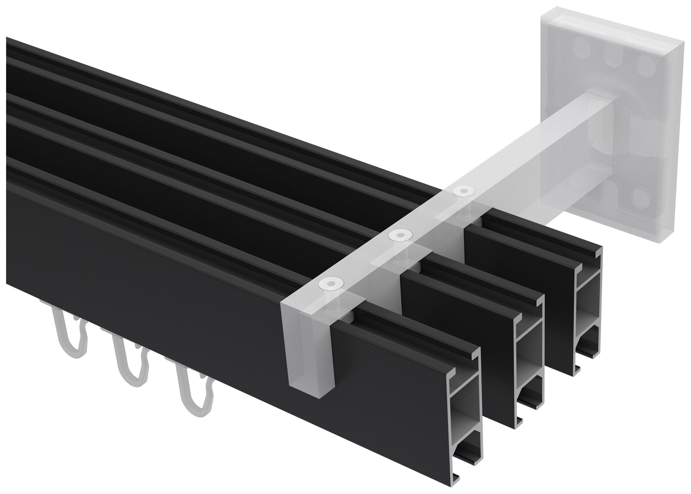 INTERDECO Innenlaufschiene Smartline Lox, 3-läufig, Fixmaß, kürzbar, Wandmontage, Aluminium, Schwarz, 14x35