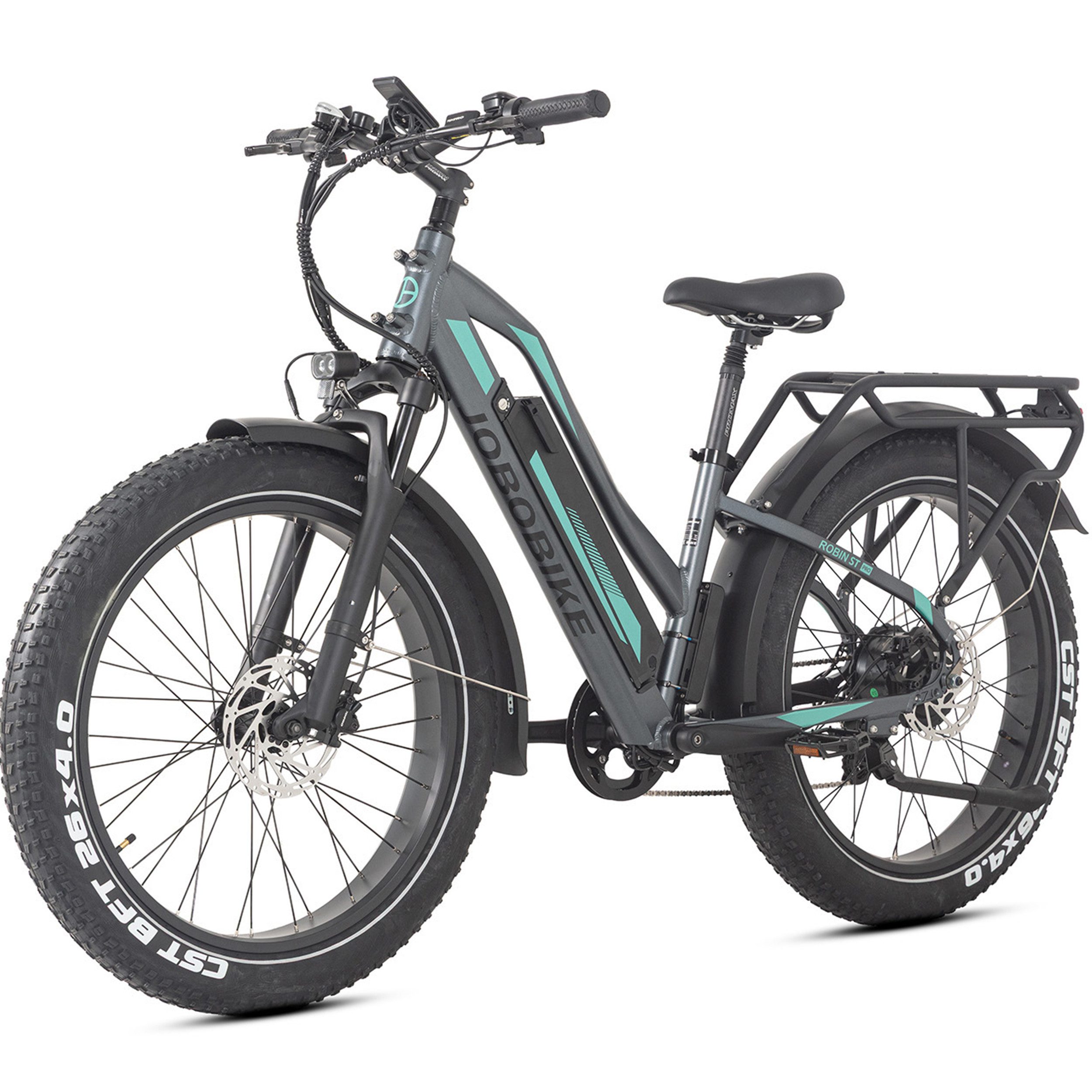 JOBOBIKE E-Bike Mountainbike 26x4 Zoll, 180km, 80Nm, Gefederte Sattelstütze & Bremslicht & Blinker, 7 Gang Shimano, Kettenschaltung, Heckmotor, 840 Wh, (LCD-Farbdisplay, für Asphalt, Schotter und Gelände, Aluminiumrahmen), 5 Stufen, Fatbike, MTB, Elektrofahrrad für Damen und Herren