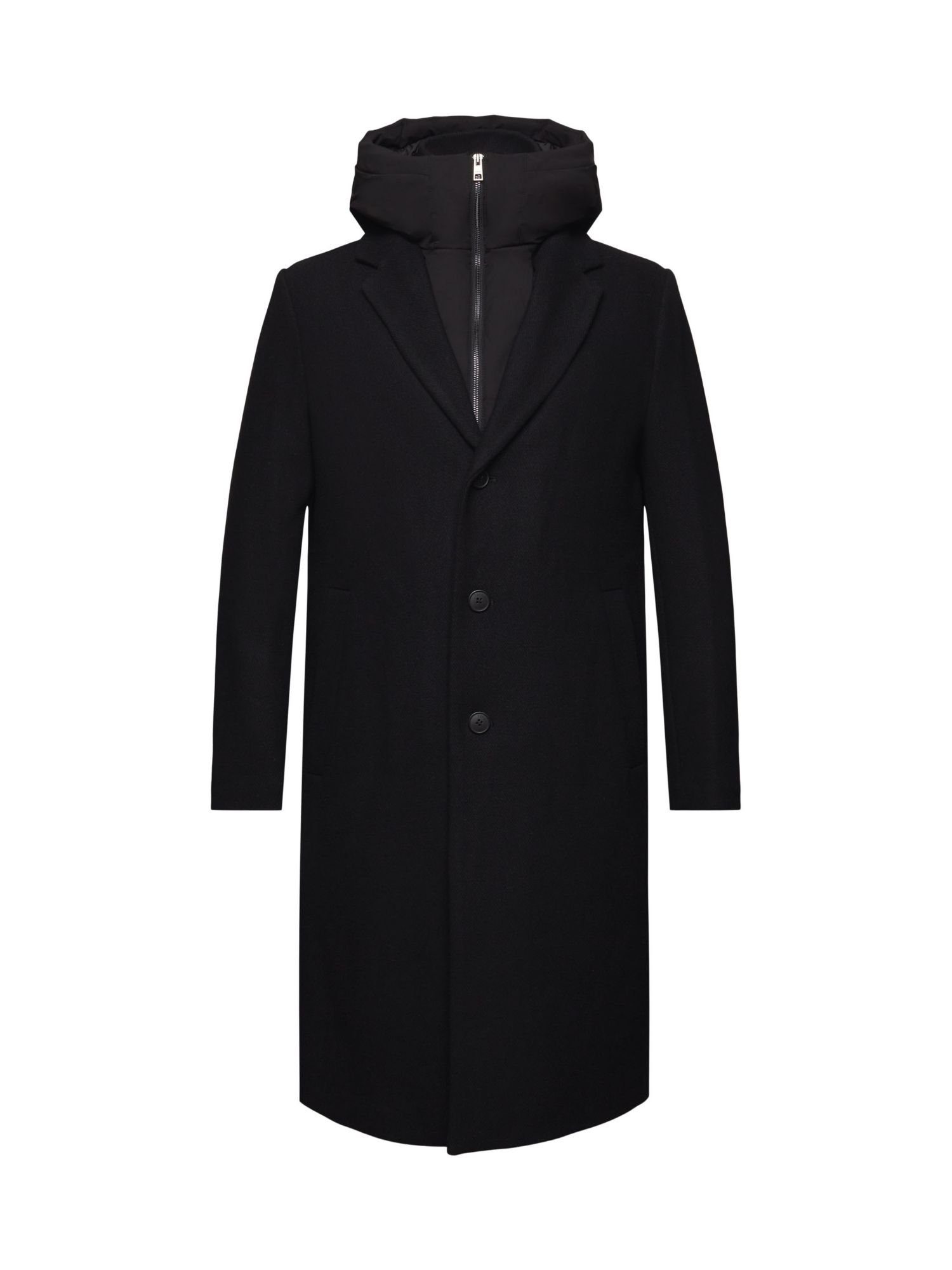 Esprit Collection Wollmantel Mantel mit abnehmbarer Kapuze aus Wollmix BLACK
