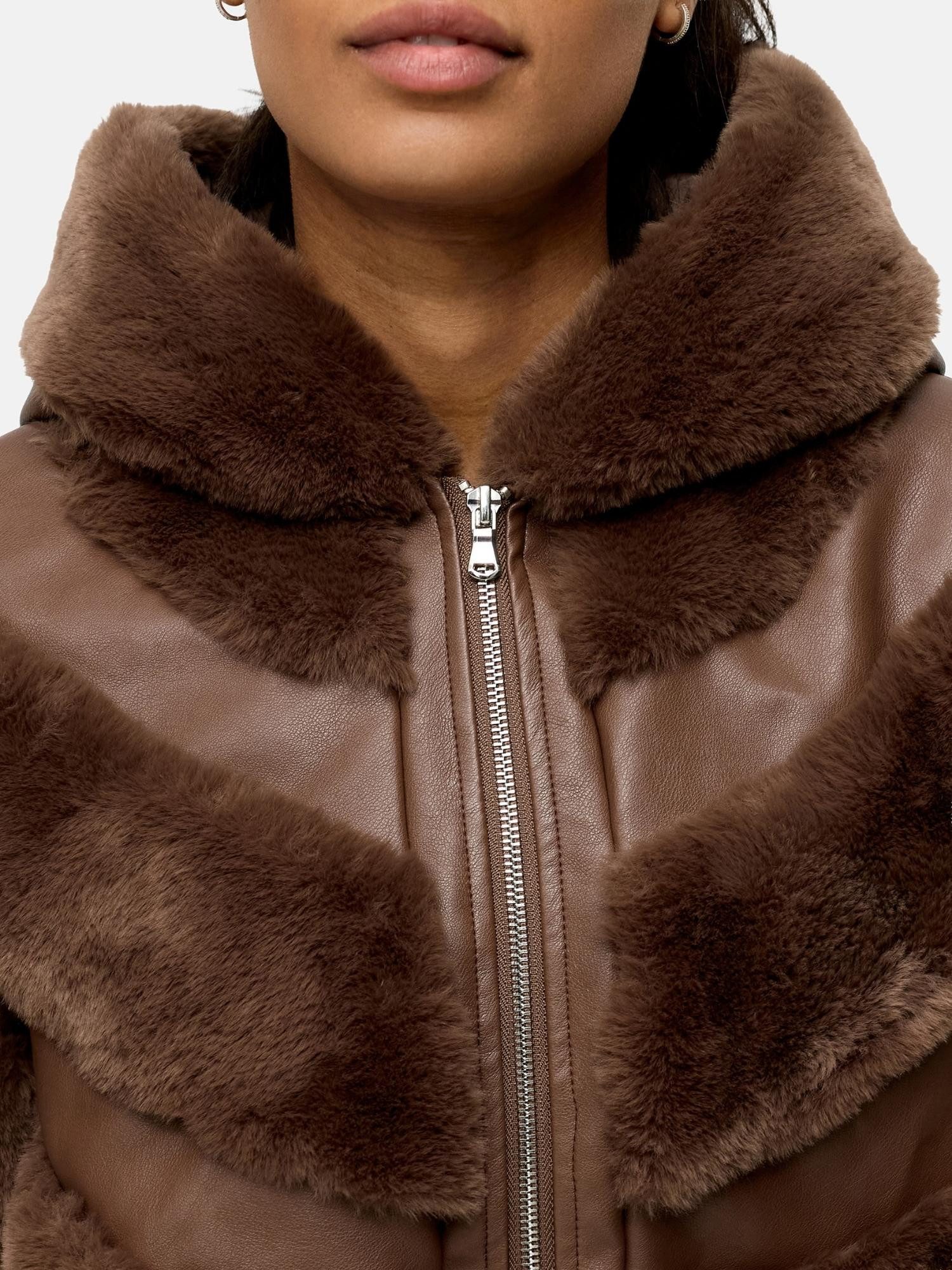 Tazzio Winterjacke F803 mit Kapuze, im Bomber-Style & Fell-Streifen-Look – Bild 4 von 5
