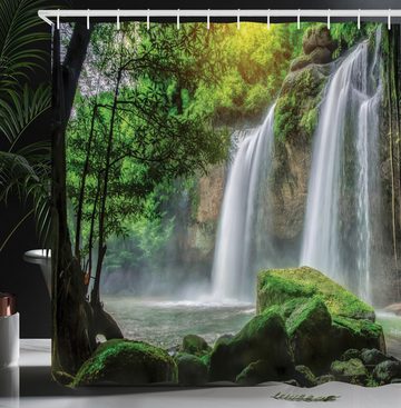 Abakuhaus Duschvorhang Moderner Digitaldruck mit 12 Haken auf Stoff Wasser Resistent Breite 175 cm, Höhe 180 cm, Grün Wasserfall Natur Exotic